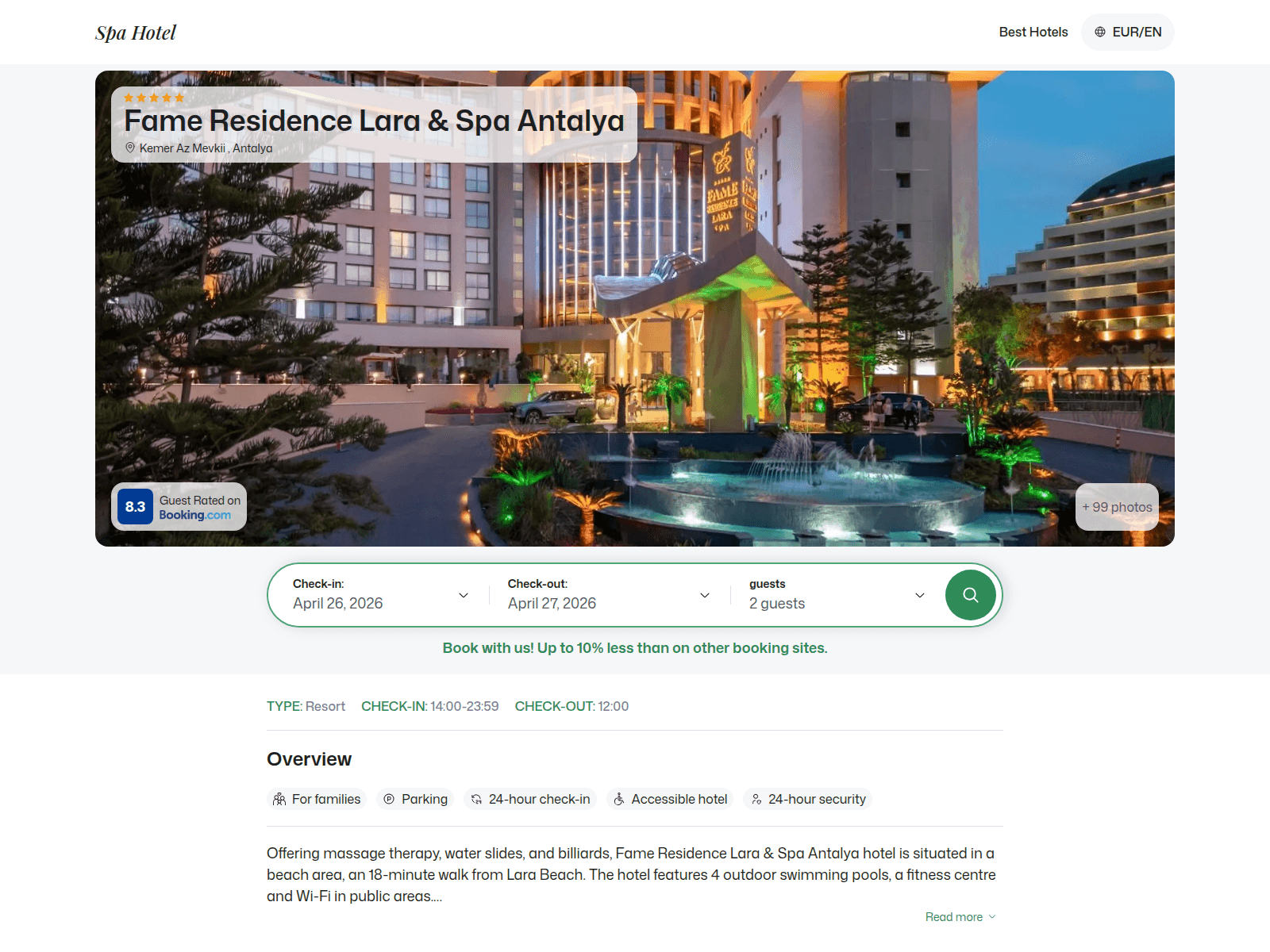 Screenshot of fameresidencelara.spahotel.guru