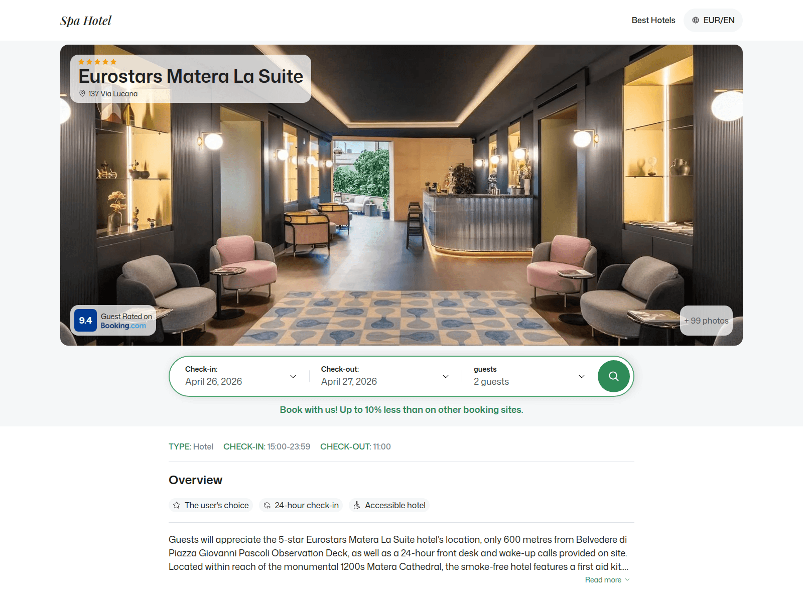 Screenshot of eurostarsmateralasuite.spahotel.guru
