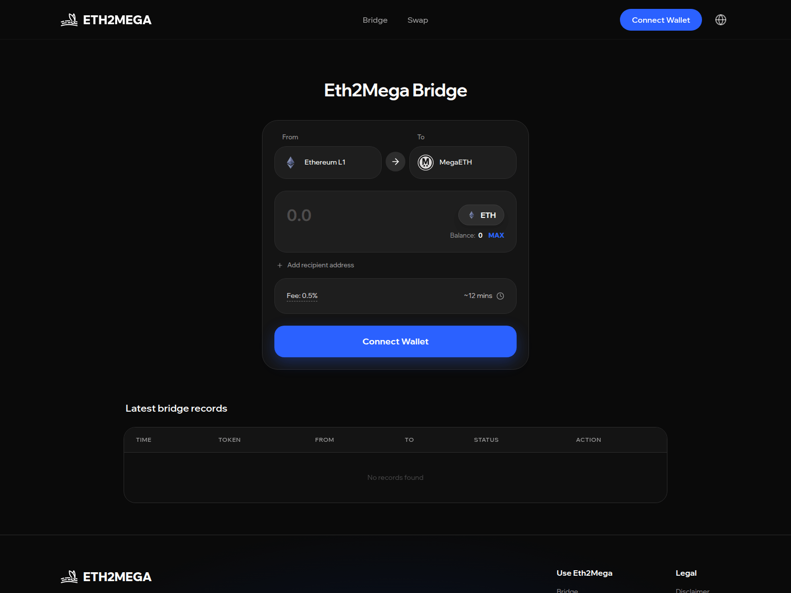 Screenshot of eth2mega.xyz