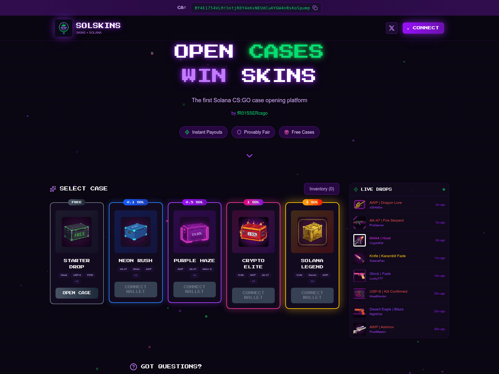 Screenshot of www.solskins.pw