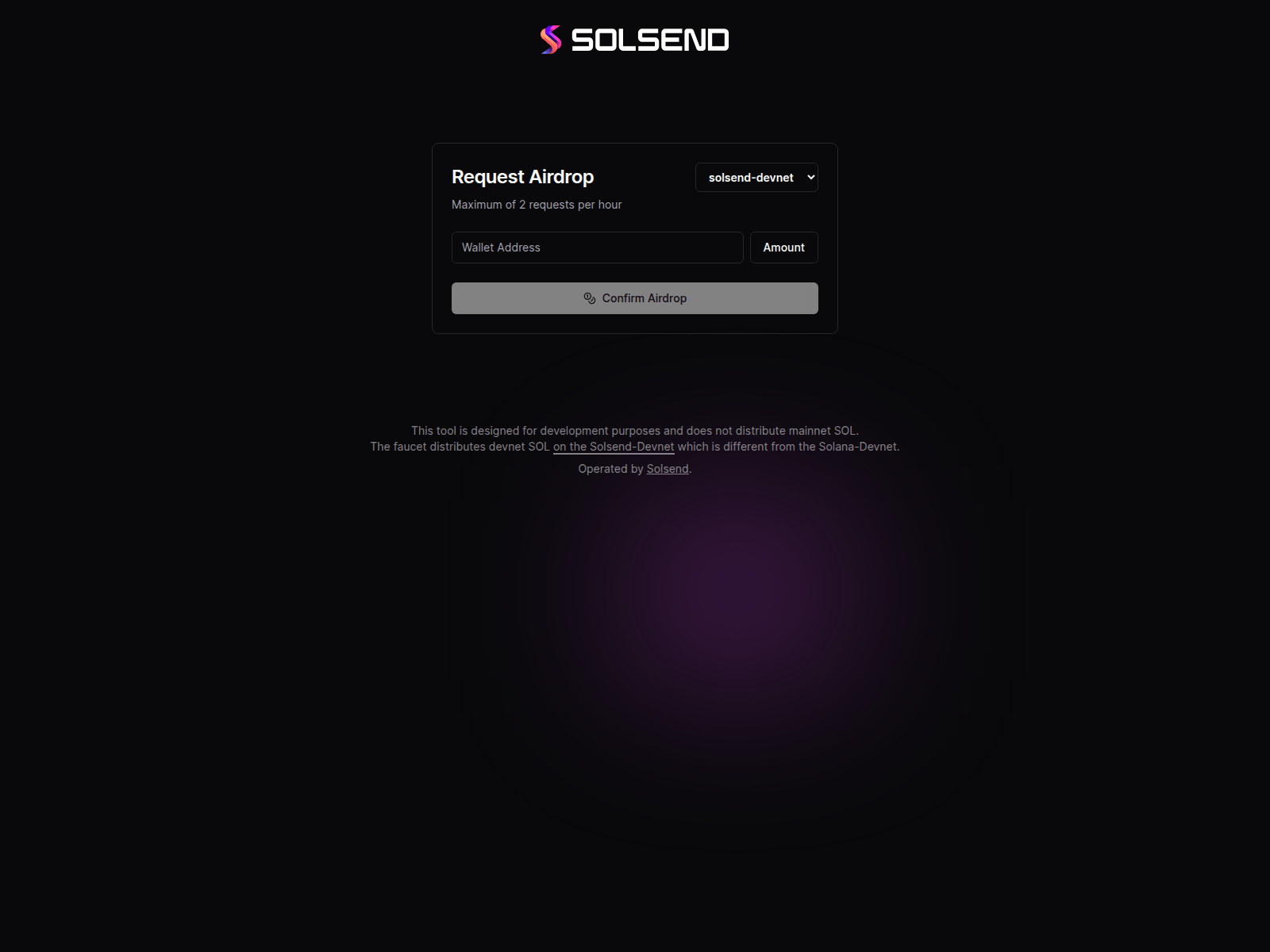 Screenshot of faucet.solsend-devnet.com