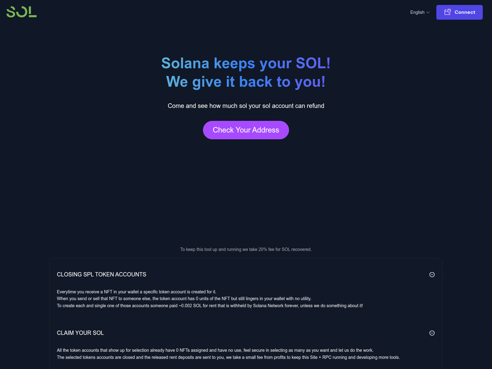 Screenshot of sol-refund.pages.dev