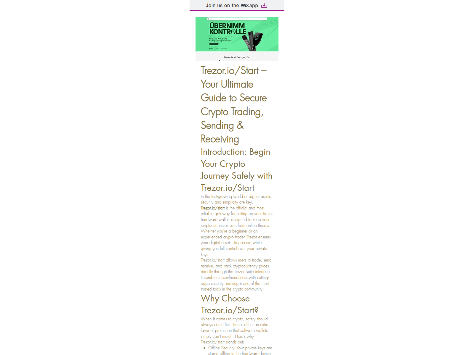 Screenshot of welcometrezorai.wixsite.com