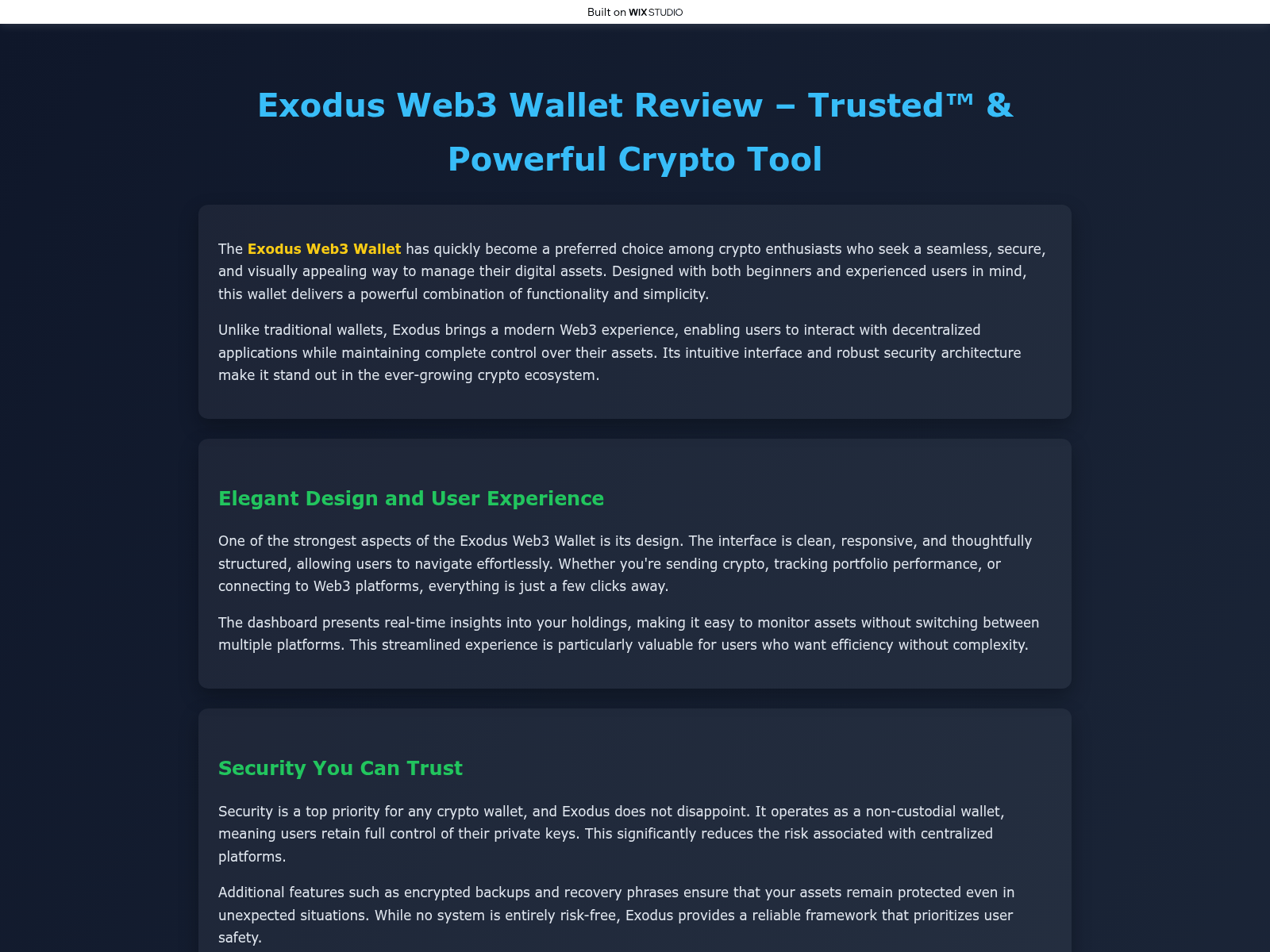 Screenshot of web3-exxodos.wixstudio.com