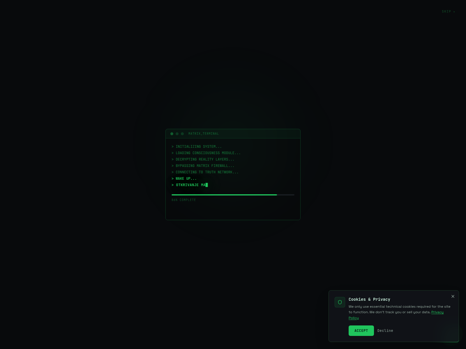 Screenshot of www.otkrivanje-matrixa.com