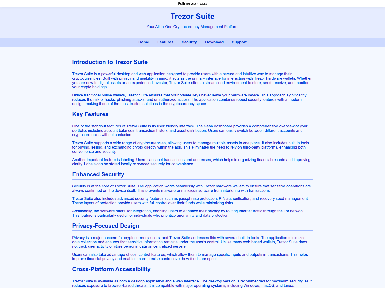 Screenshot of trezsuite-en-us.wixstudio.com