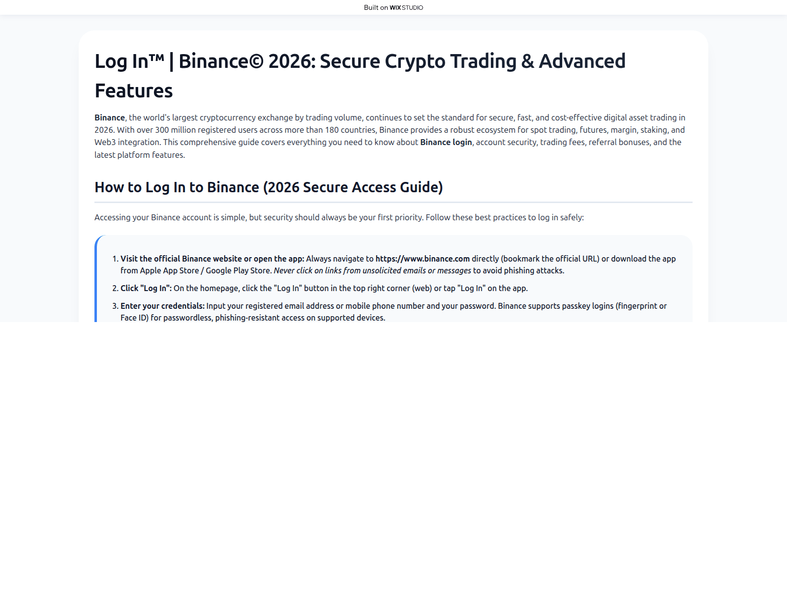 Screenshot of us-binance.wixstudio.com