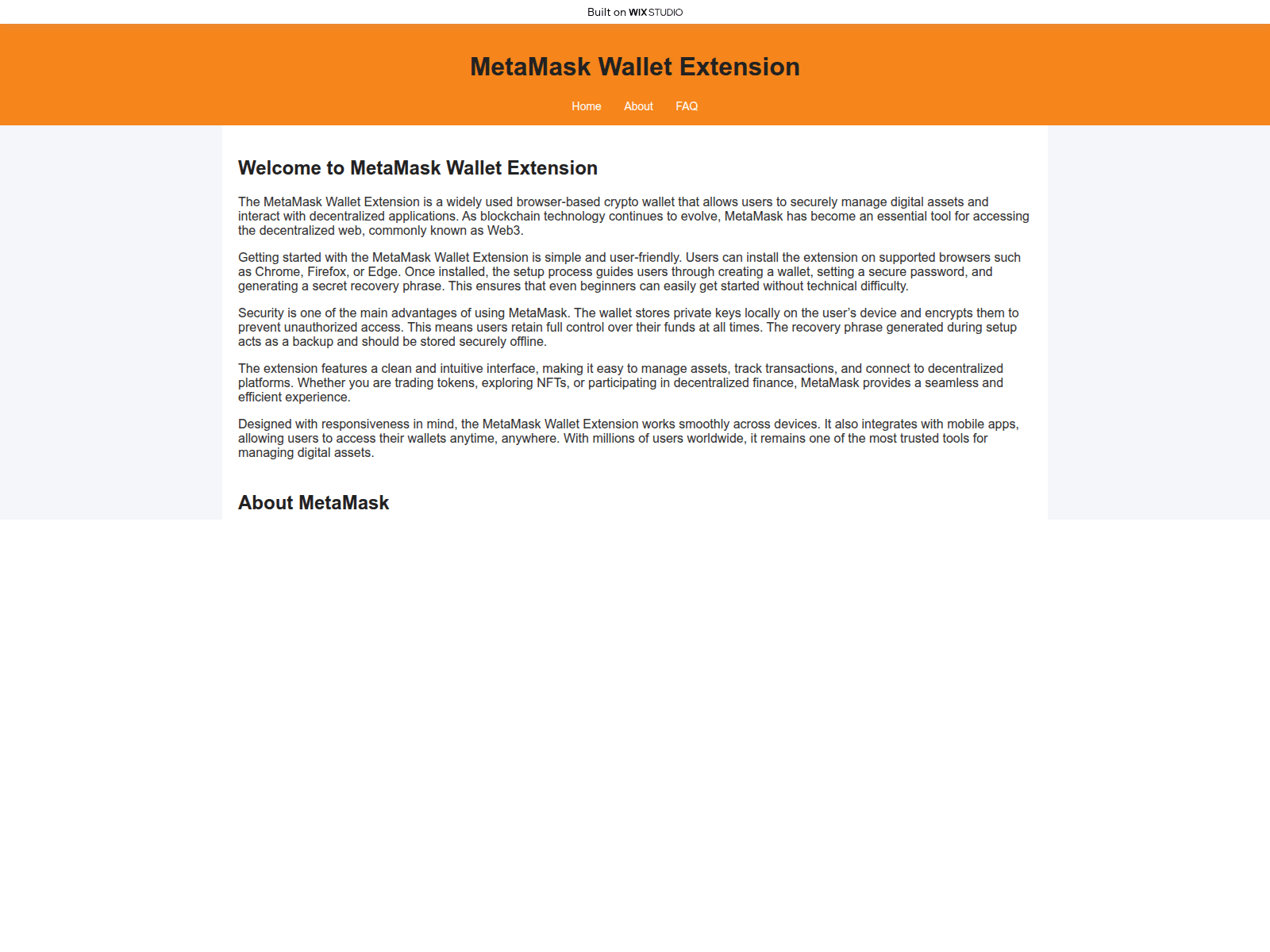 Screenshot of metamasextension.wixstudio.com