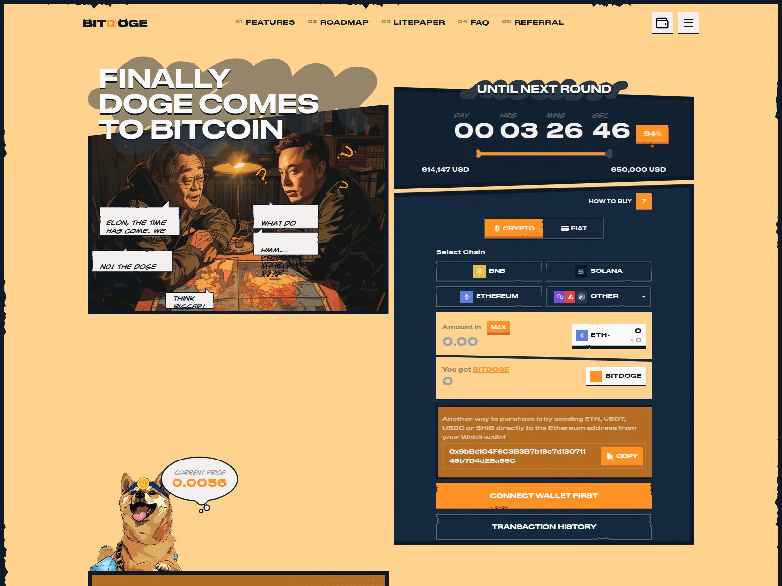 Screenshot of bitdoge-dashboard.pages.dev