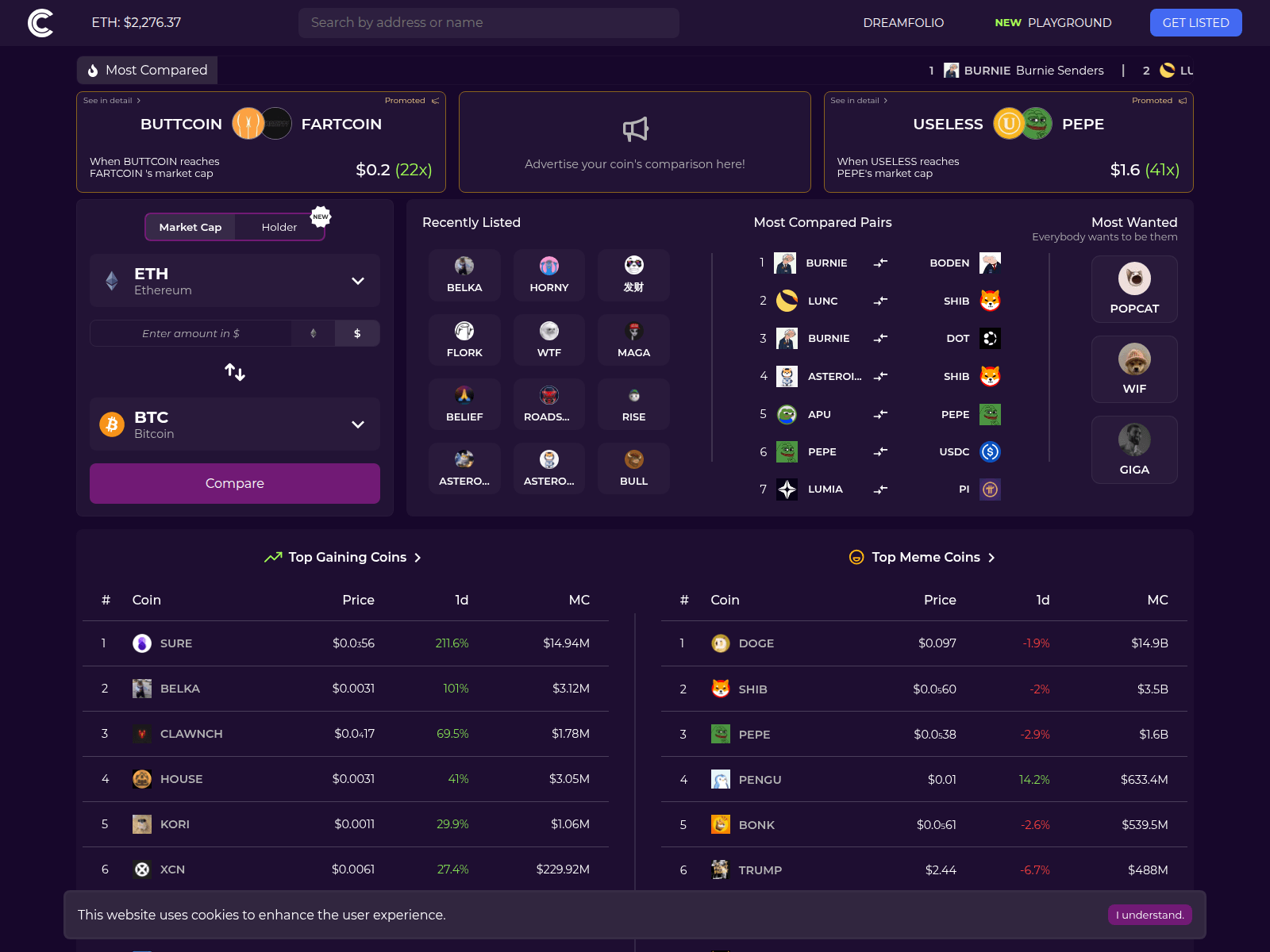 Screenshot of comparemarketcap.com