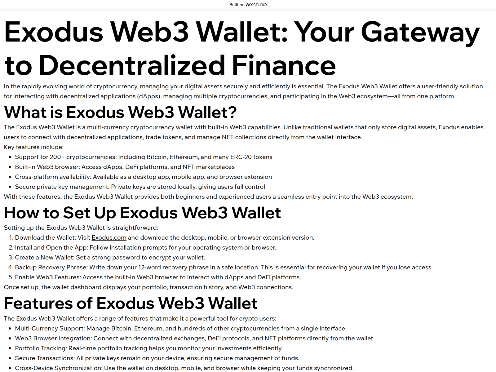 Screenshot of browser-exxods-web3.wixstudio.com