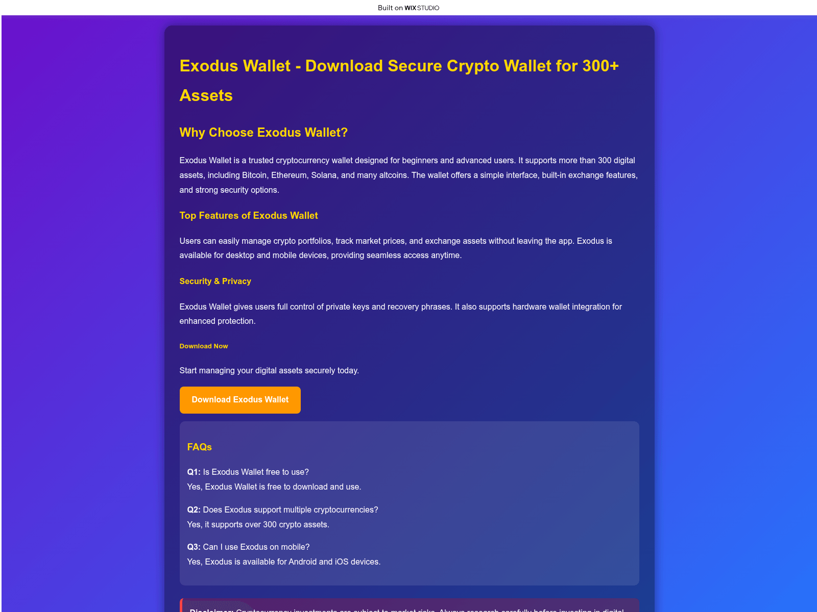 Screenshot of homeexoduss.wixstudio.com