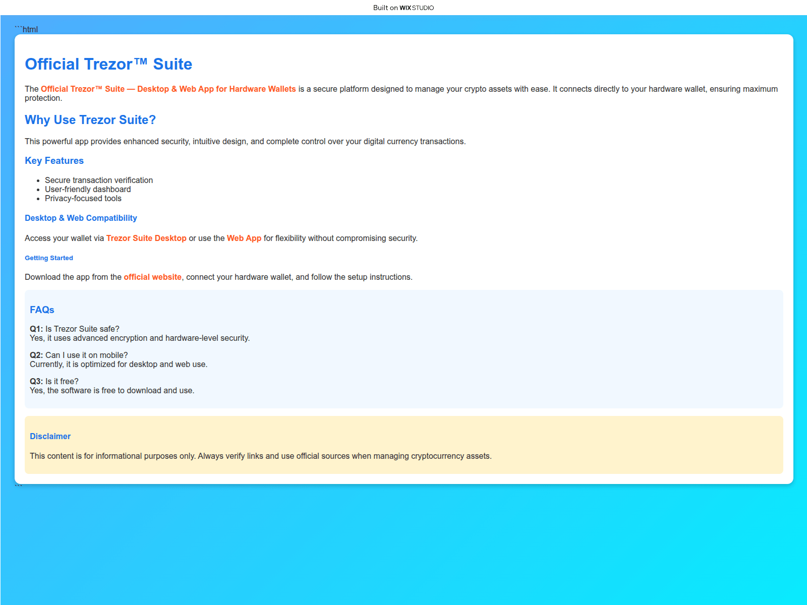 Screenshot of appsuitetreizo.wixstudio.com