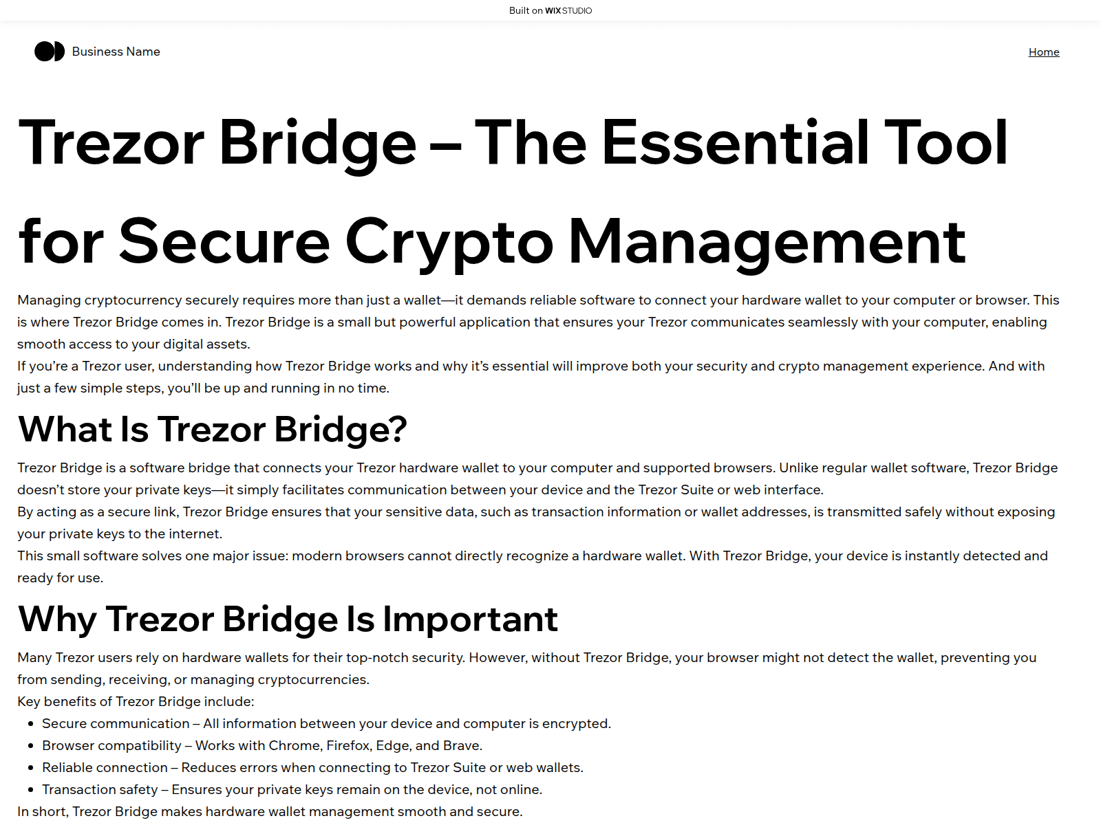 Screenshot of trezarbridge.wixstudio.com