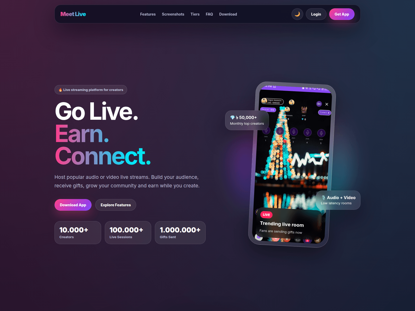 Screenshot of meetliveapps.org