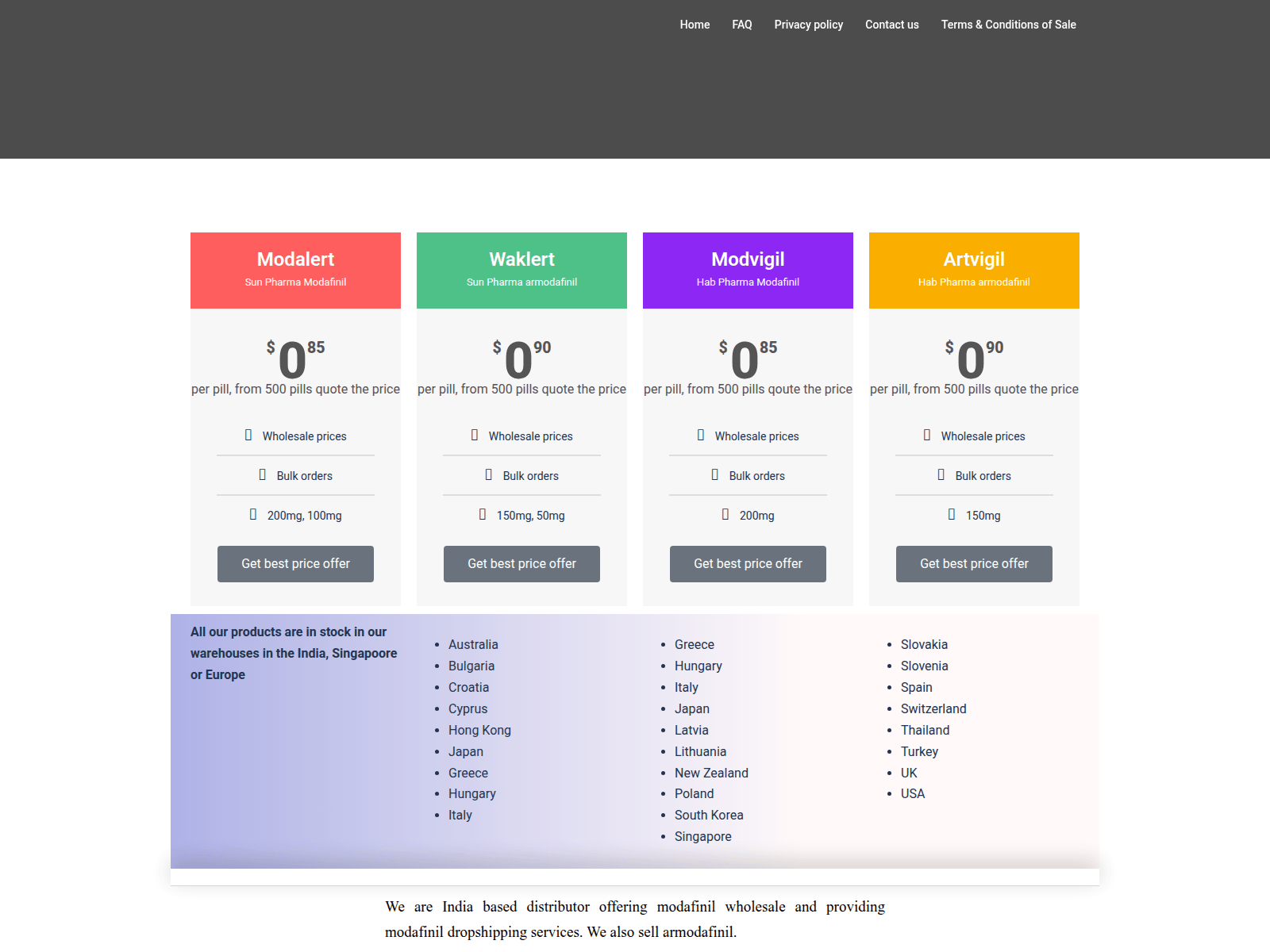 Screenshot of buymodafinilwholesale.com
