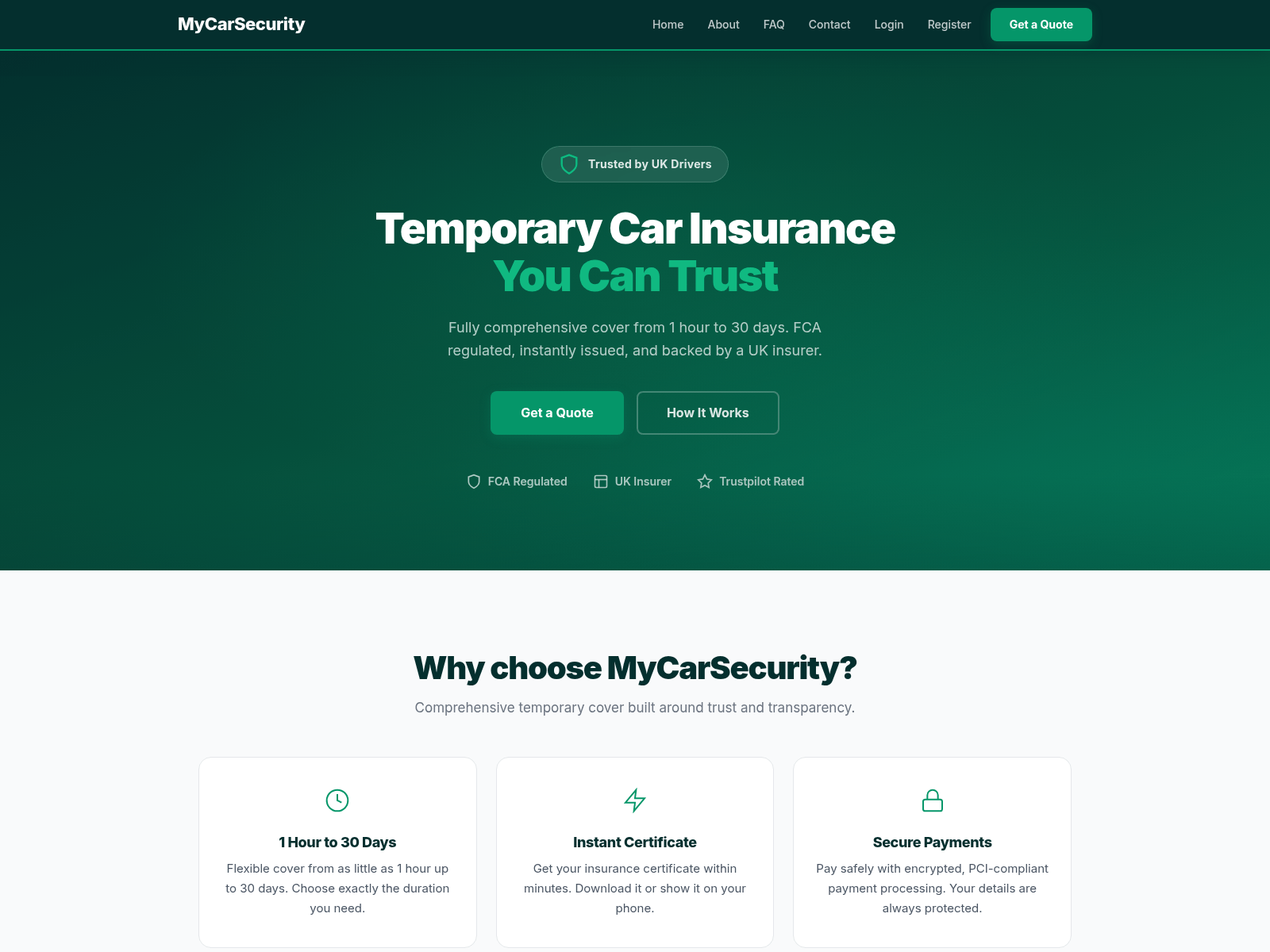 Screenshot of mycarsecurity.com