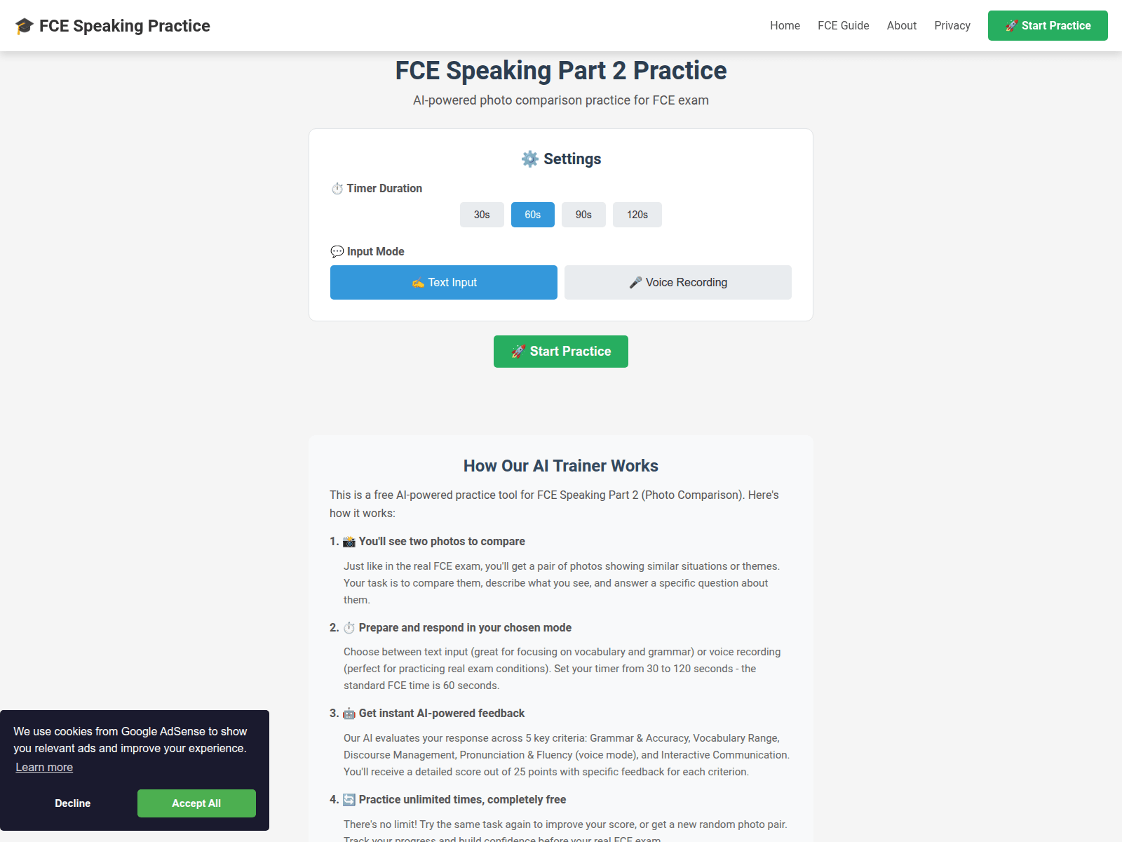 Screenshot of examspeaking.com