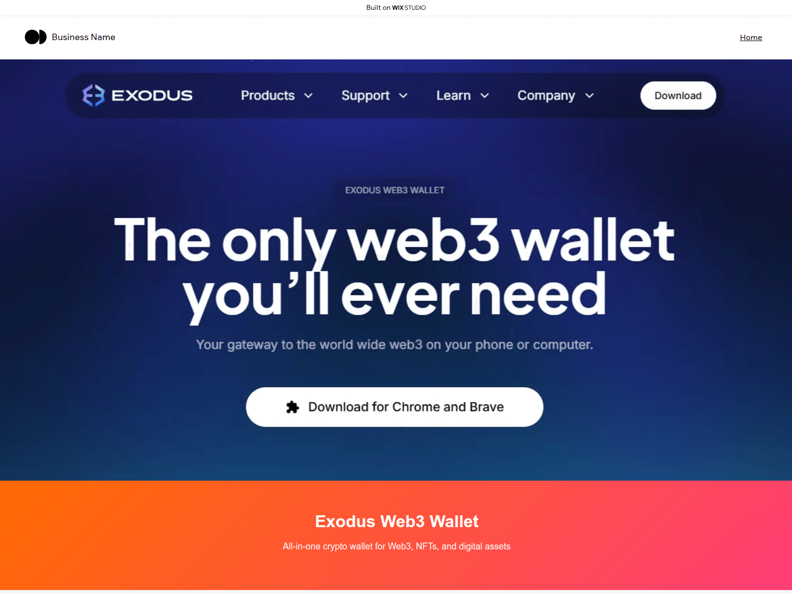 Screenshot of exadus-web3.wixstudio.com