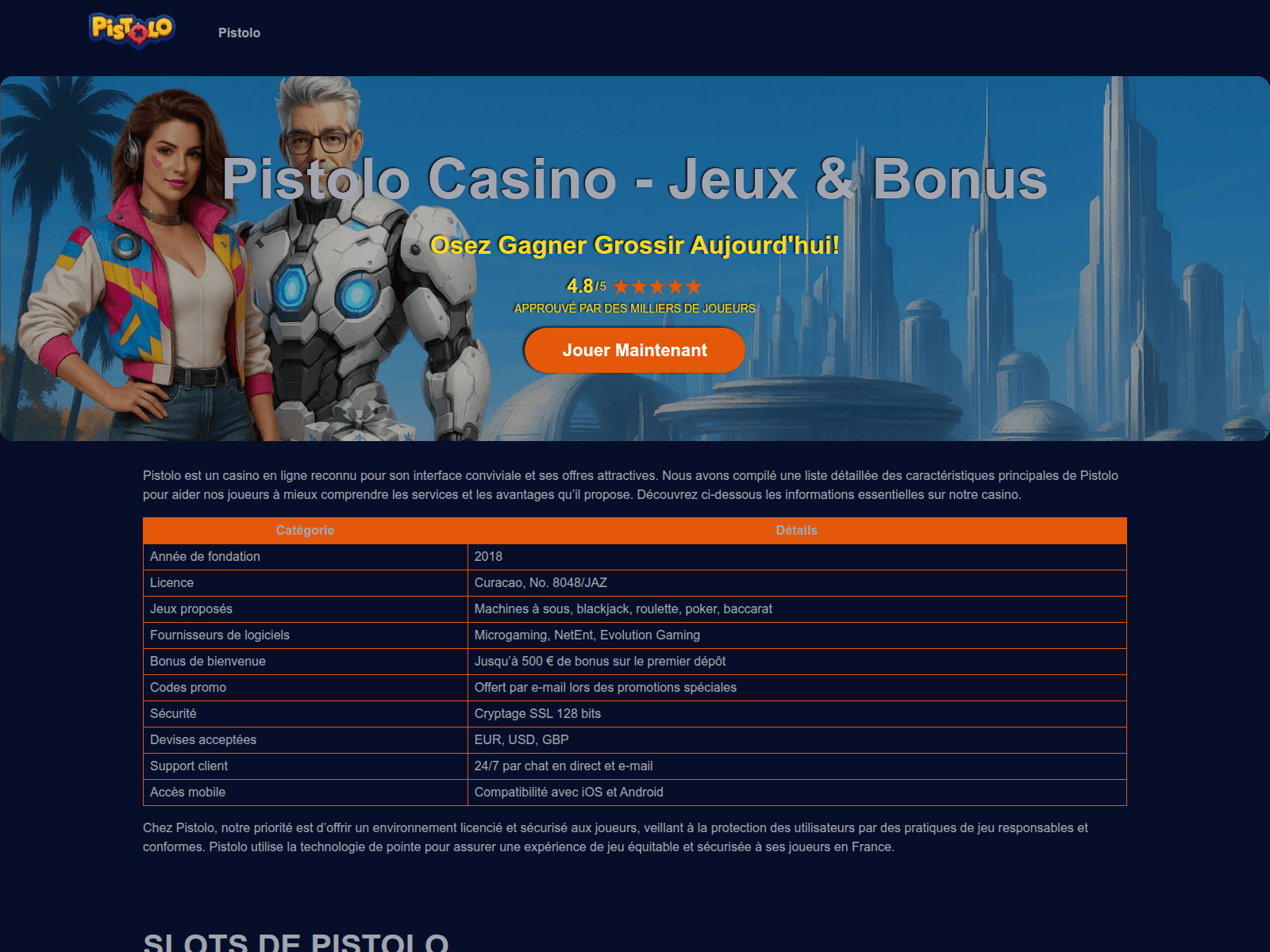 Screenshot of pistolocasino-france.com