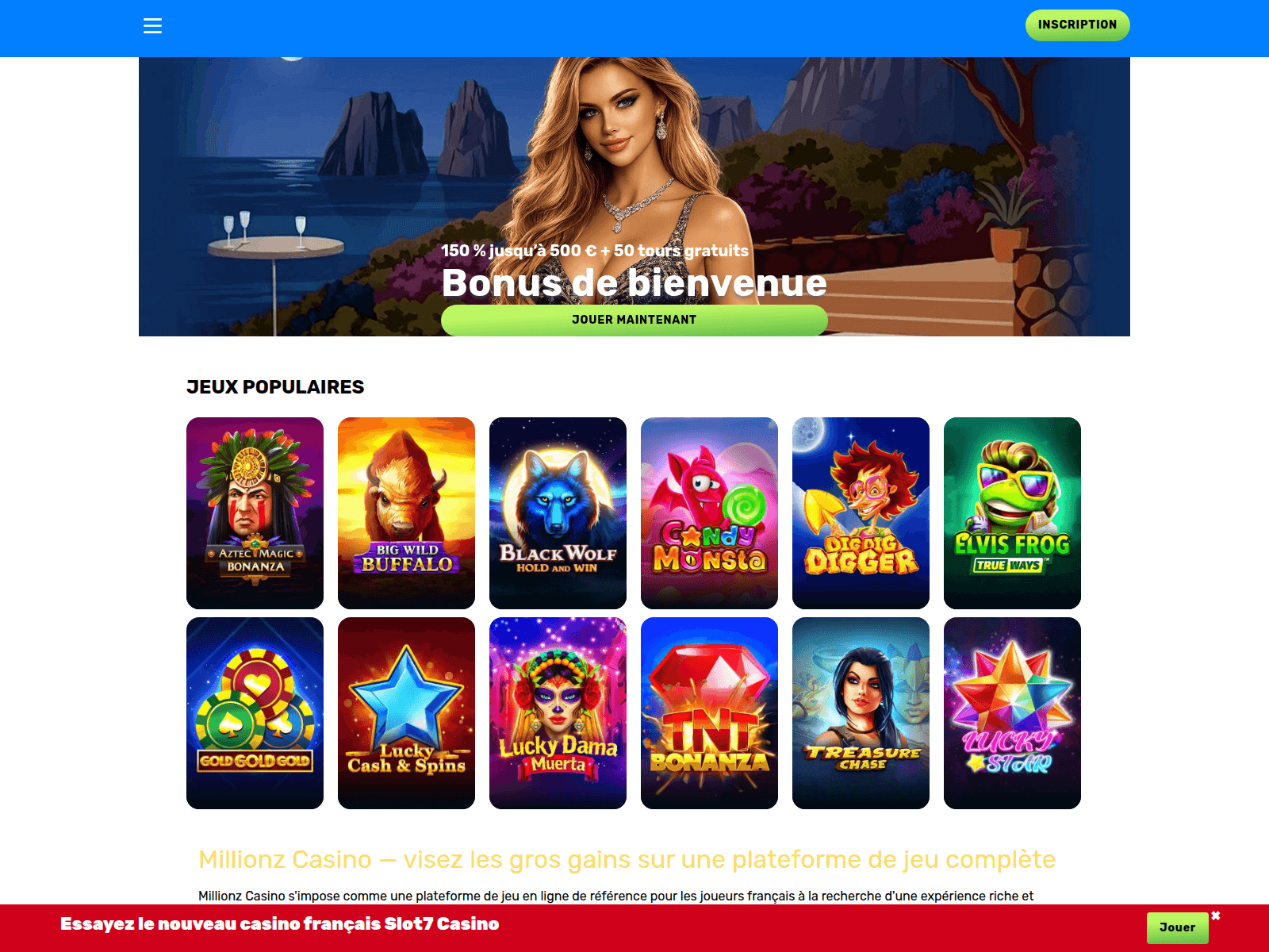 Screenshot of millionz1-casino.com