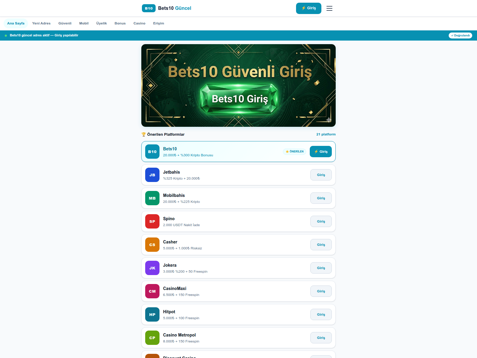 Screenshot of bets10guncel.com