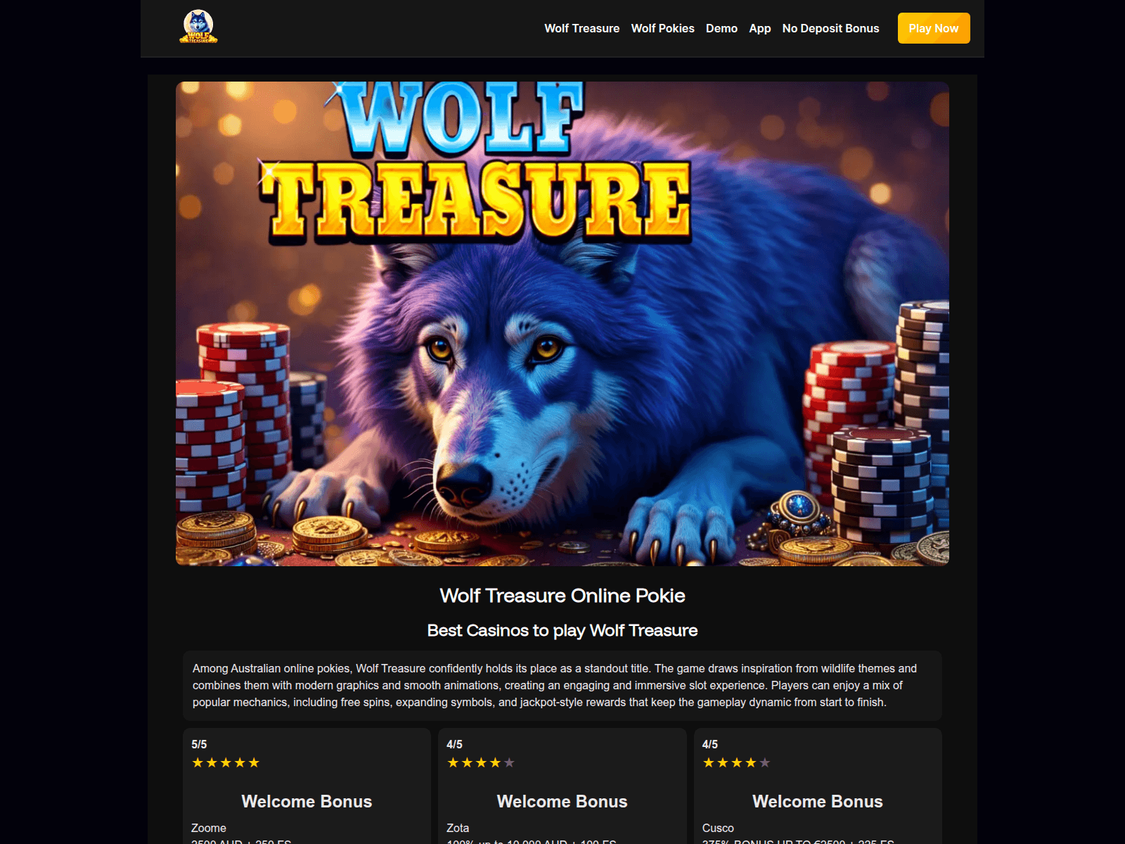 Screenshot of wolftreasure-pokie.com
