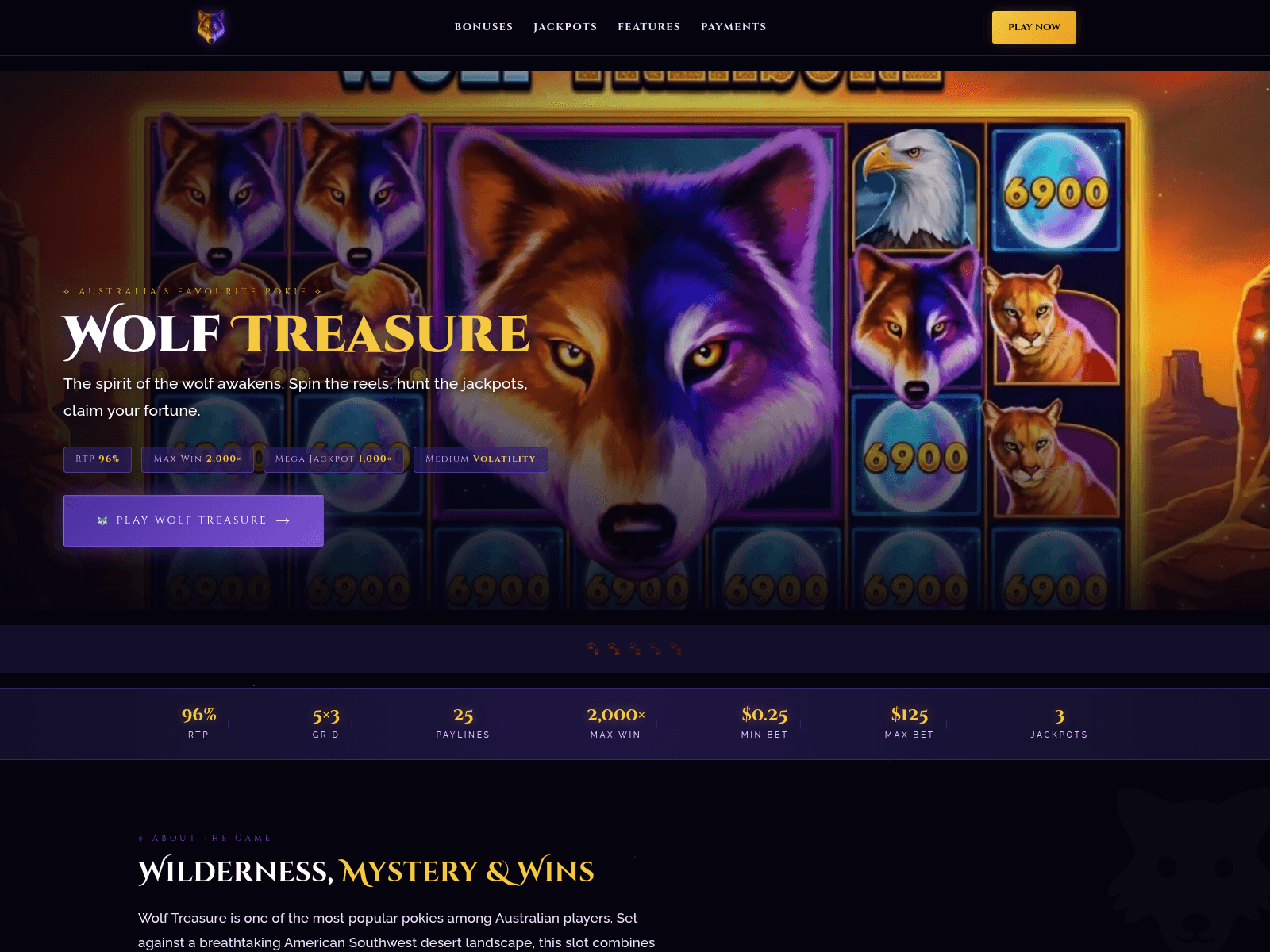Screenshot of wolftreasure-pokies.com