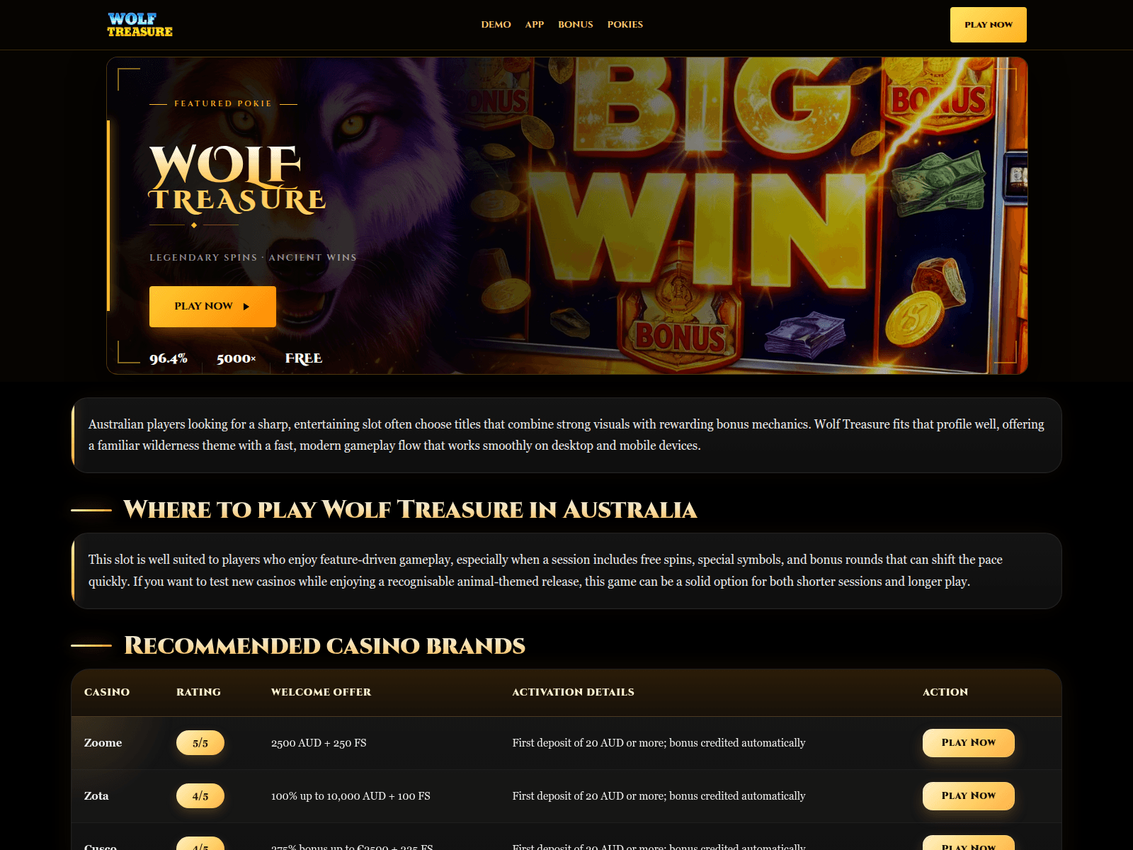 Screenshot of wolftreasures.com
