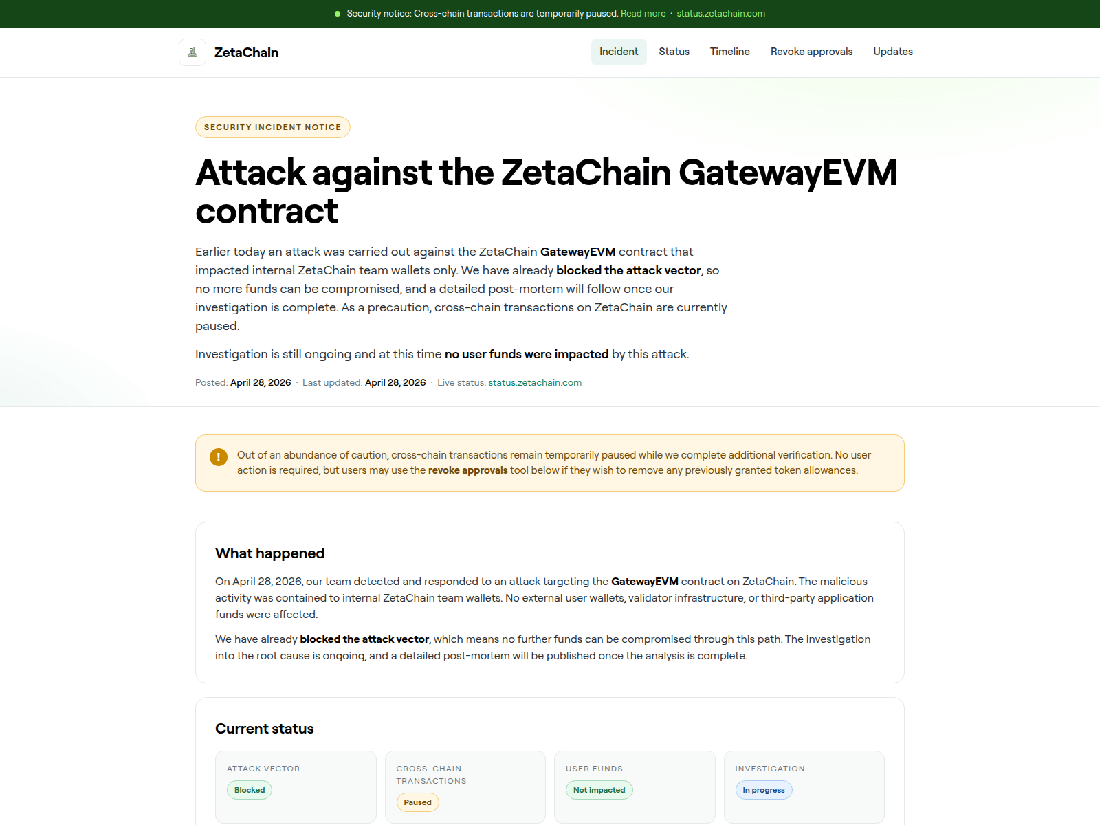 Screenshot of revoke-zetachain.com