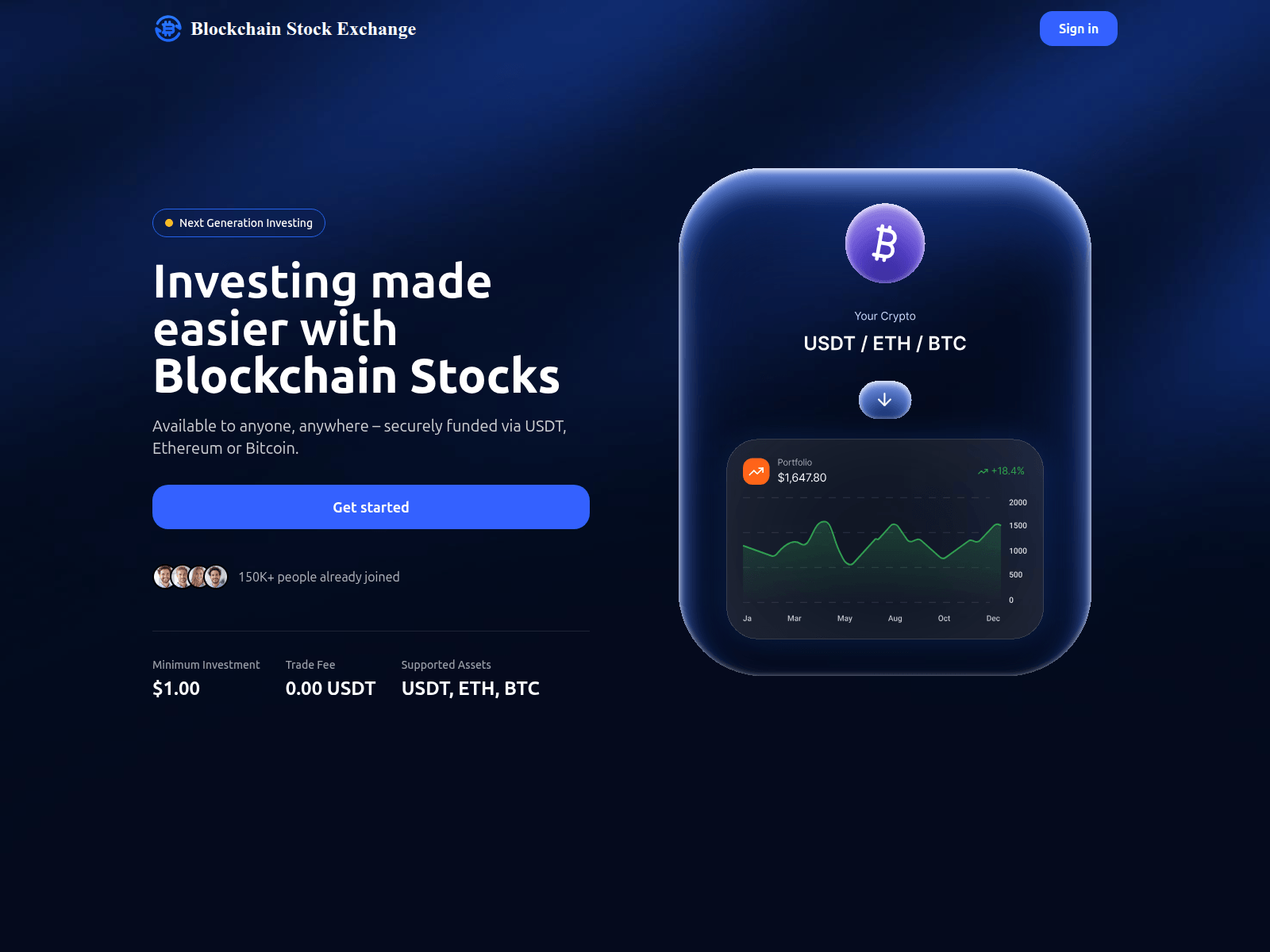 Screenshot of blockchain-stock-exchange.com