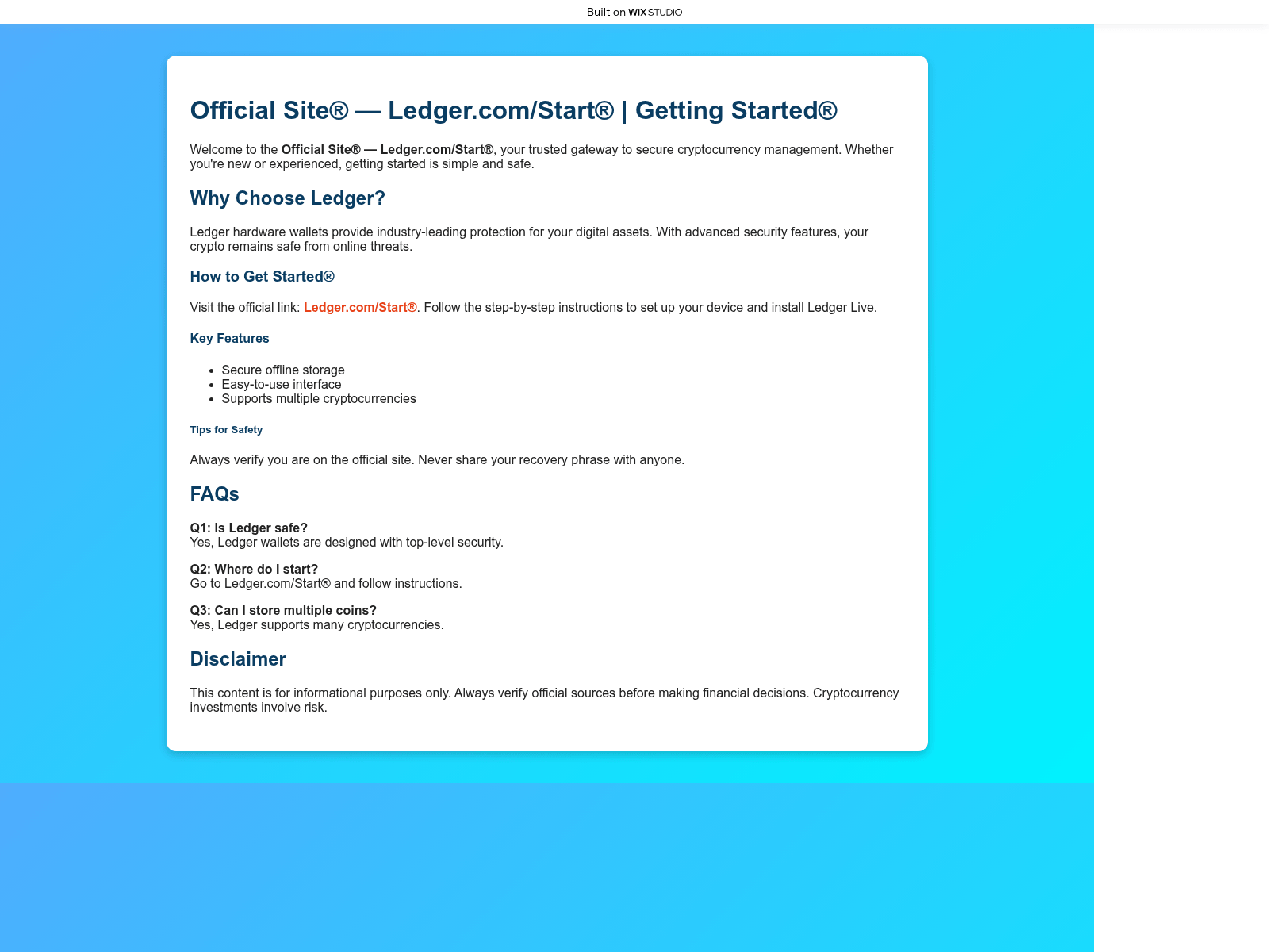 Screenshot of appstarted-ledgr.wixstudio.com