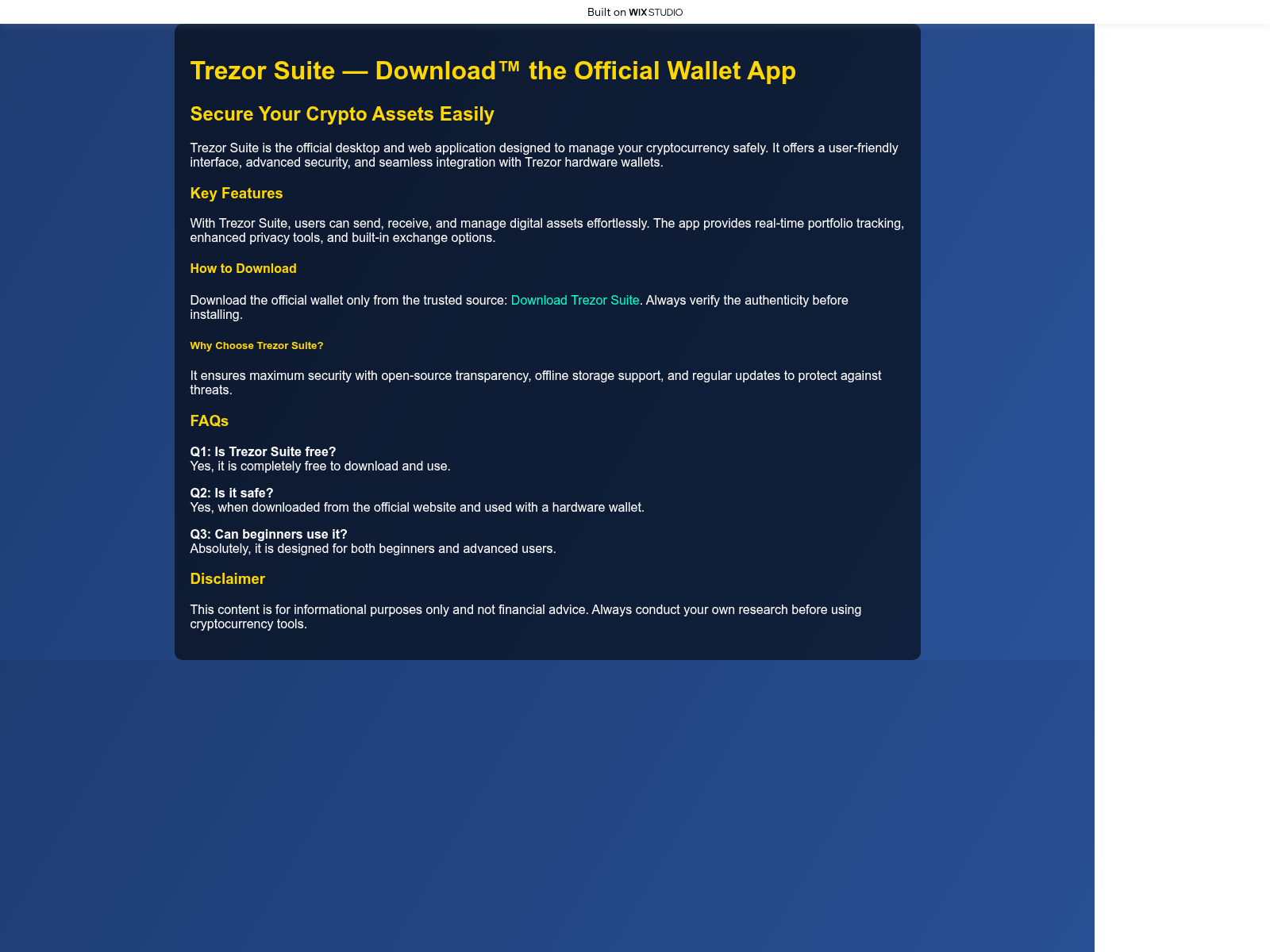 Screenshot of suitsapp-trezio.wixstudio.com