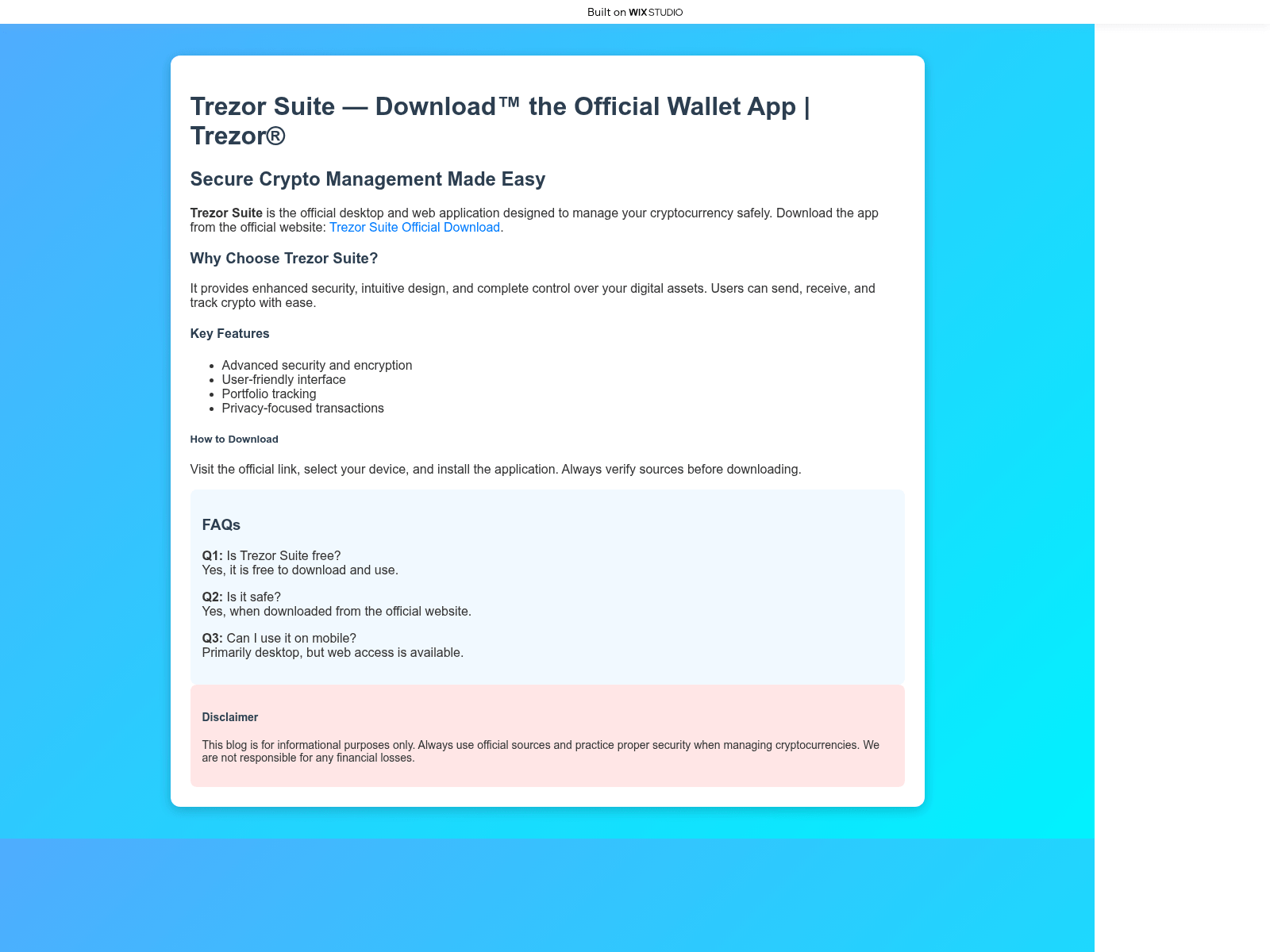 Screenshot of home-trezrsuite.wixstudio.com