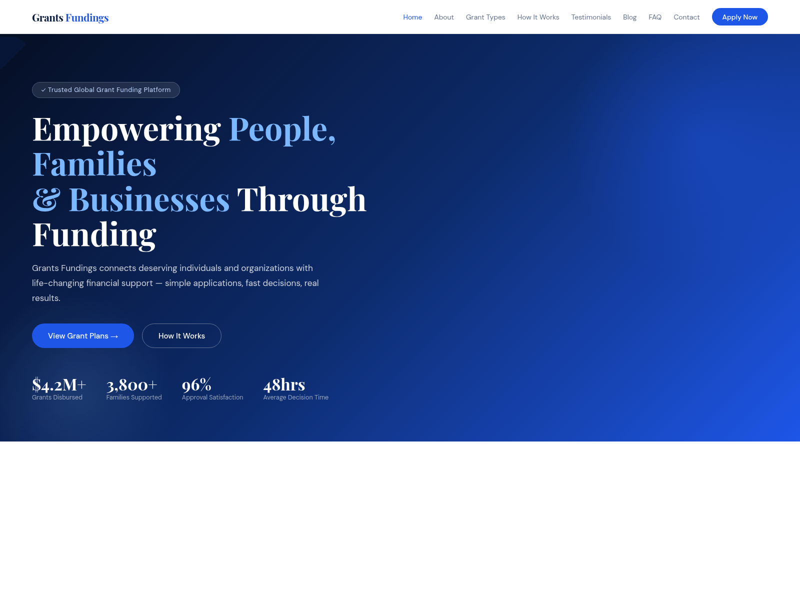 Screenshot of grantsfundings.com