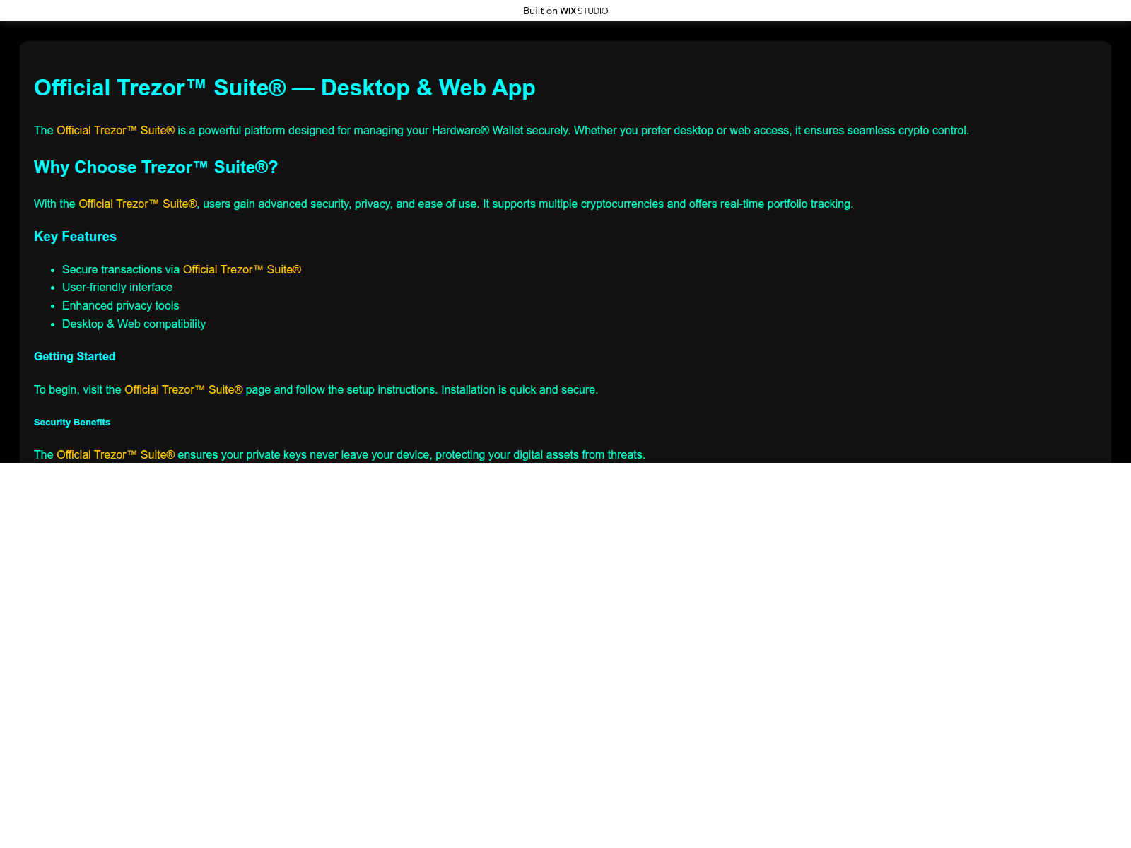 Screenshot of officialsuiteapps.wixstudio.com