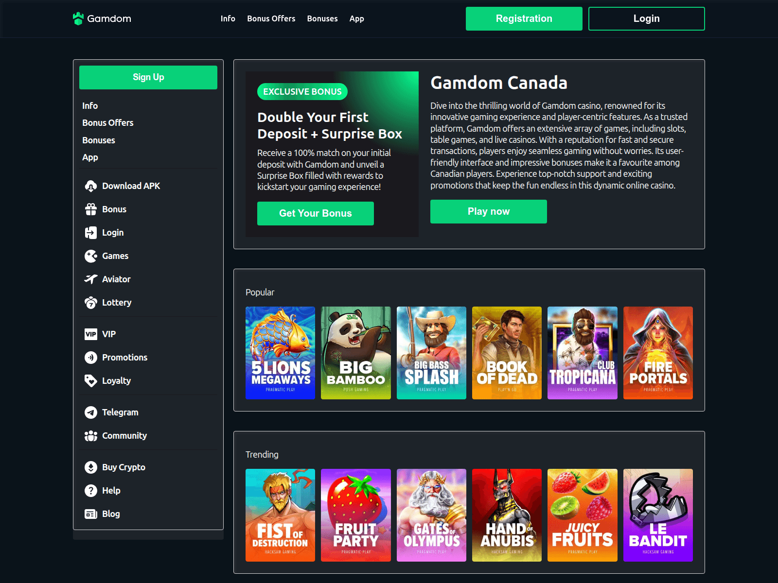 Screenshot of gamdomcanada.com