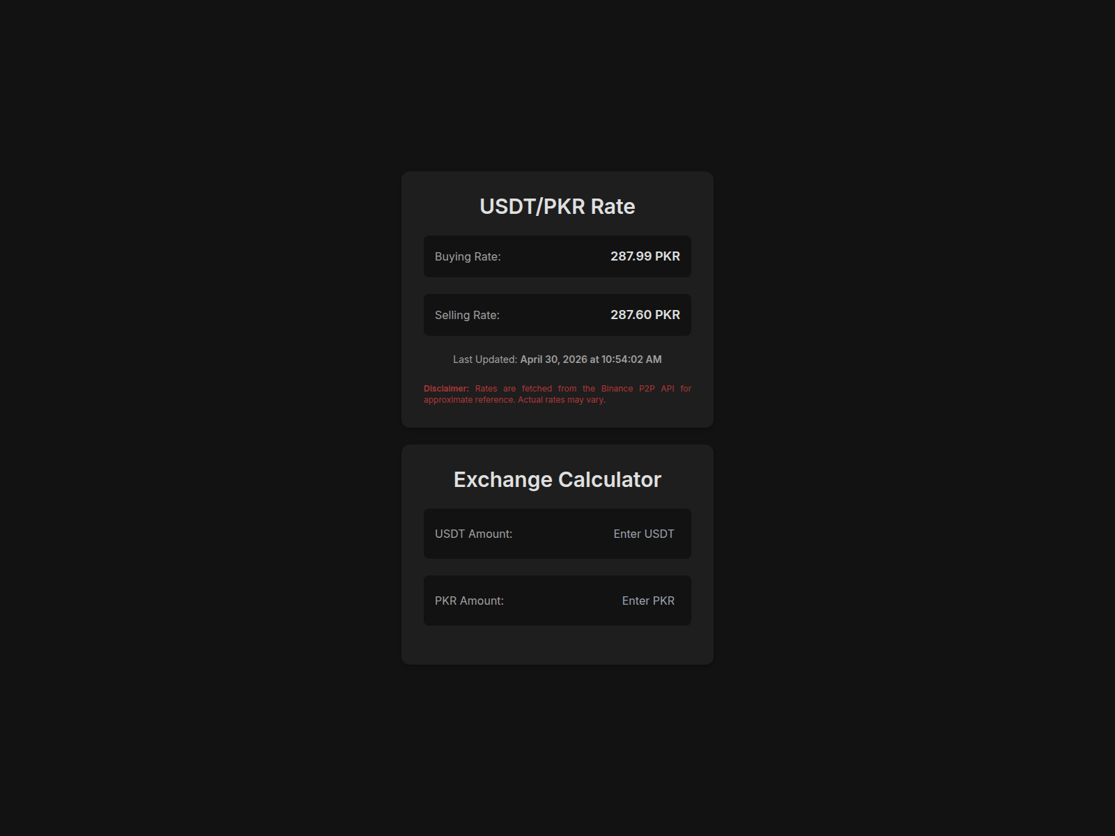 Screenshot of usdtpkr.pages.dev