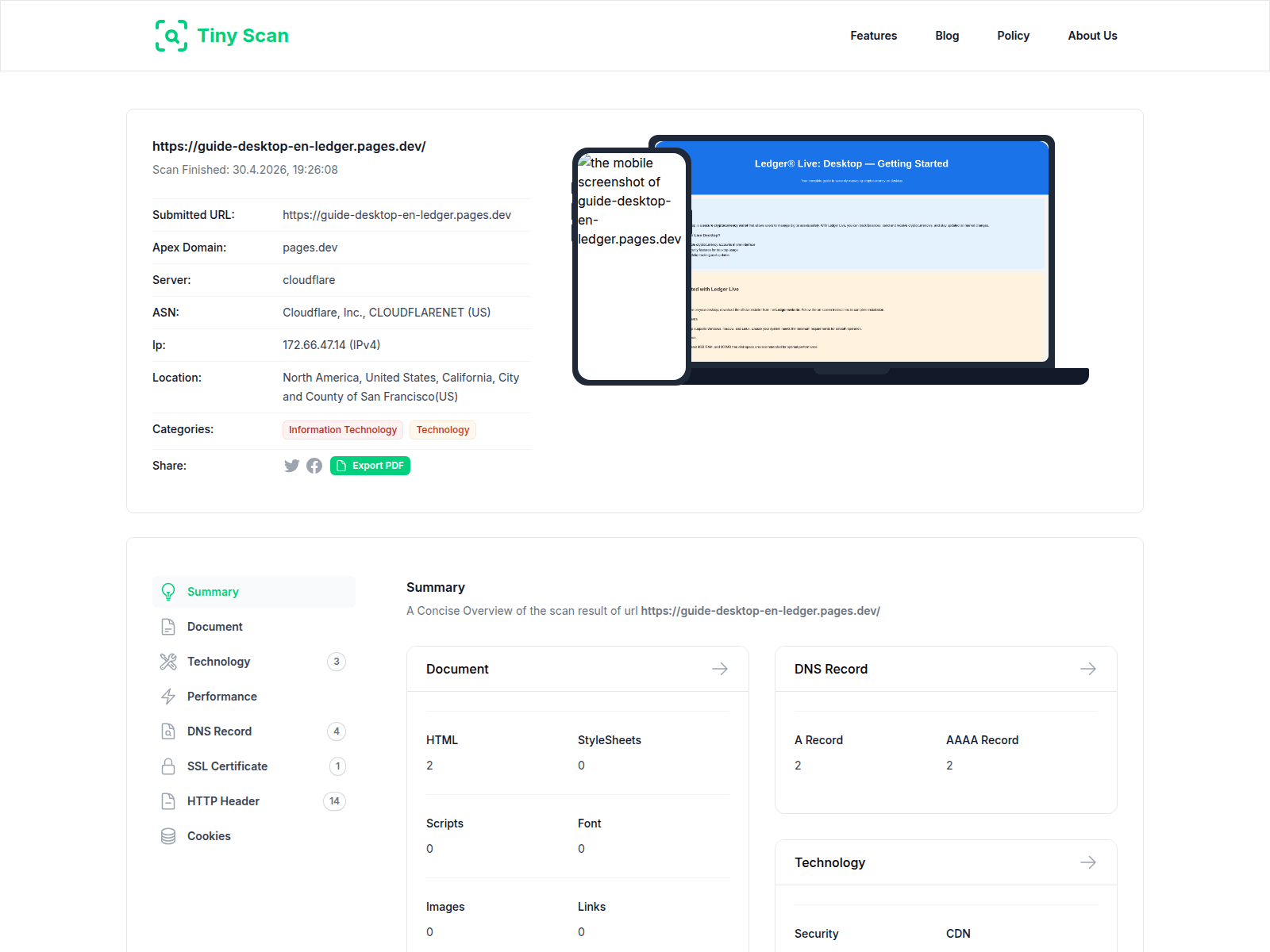 Screenshot of www.tiny-scan.com