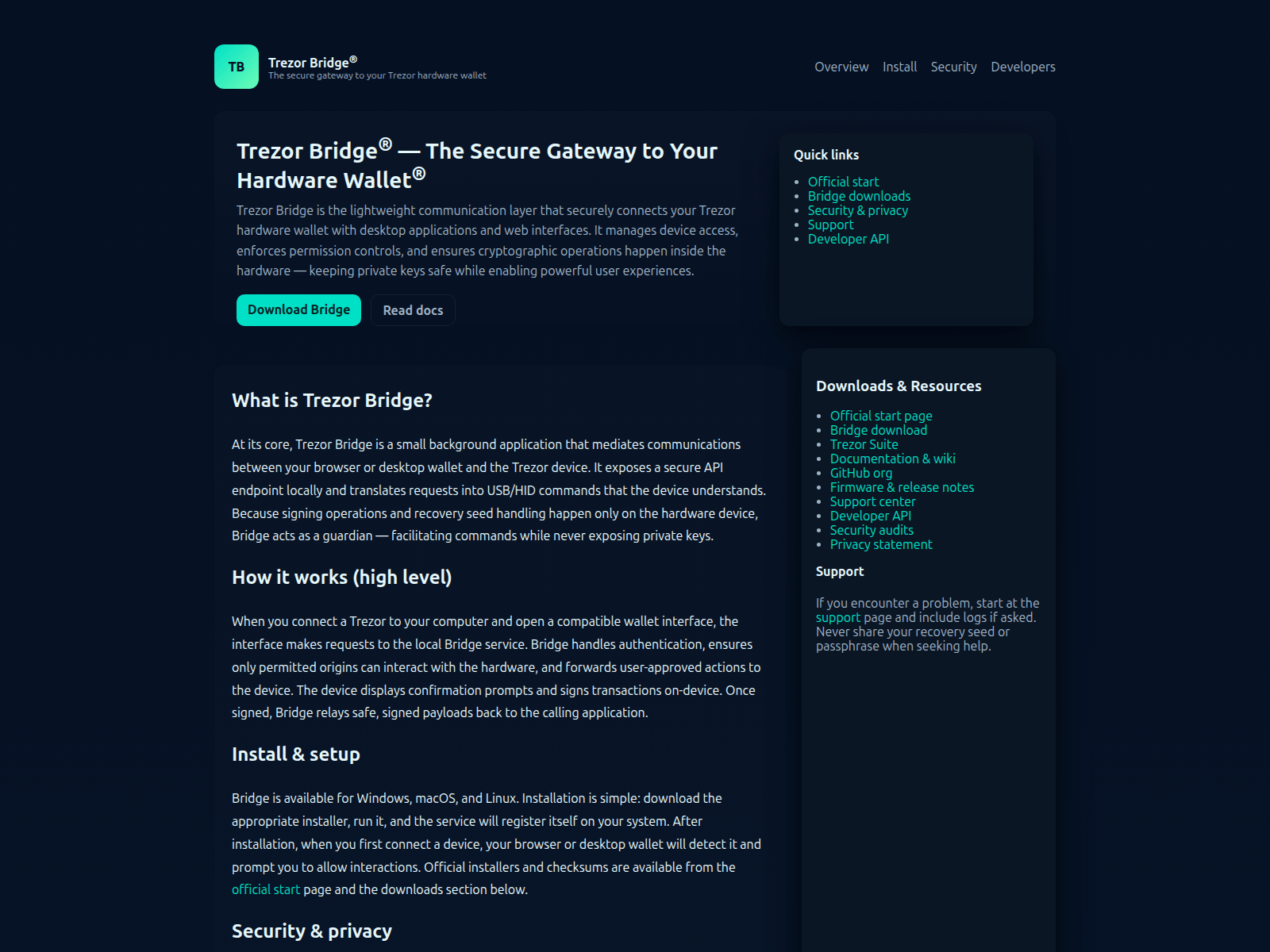 Screenshot of learn-trezr-bridge-ion.pages.dev