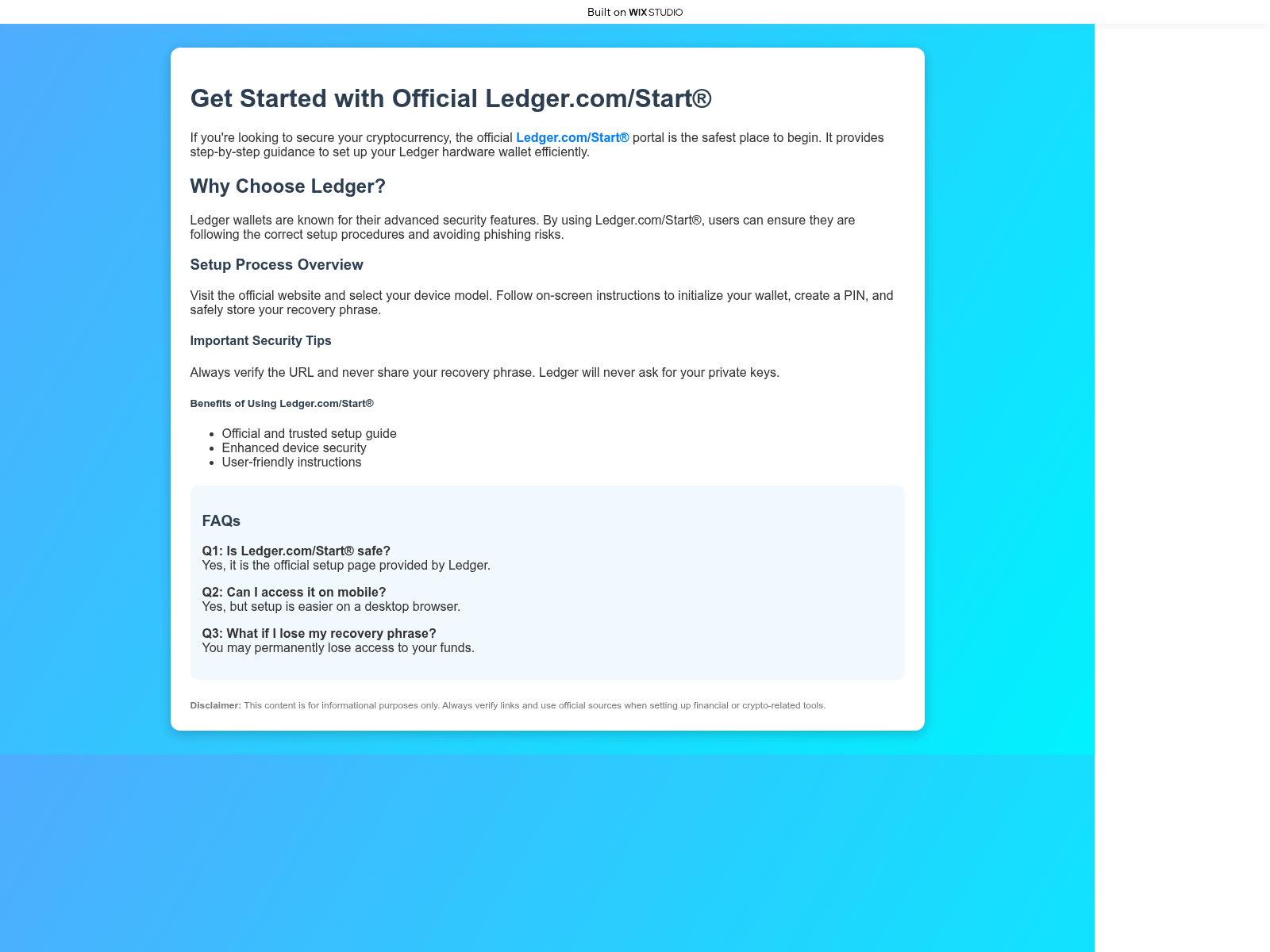 Screenshot of ledgreapp-started.wixstudio.com