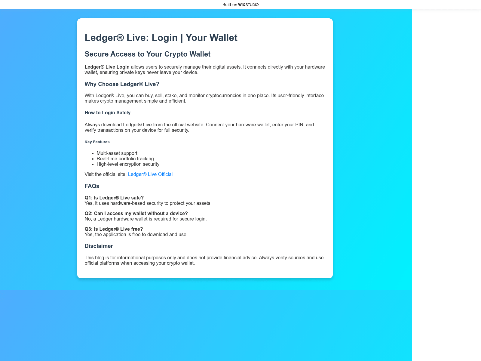 Screenshot of live-appstarted.wixstudio.com