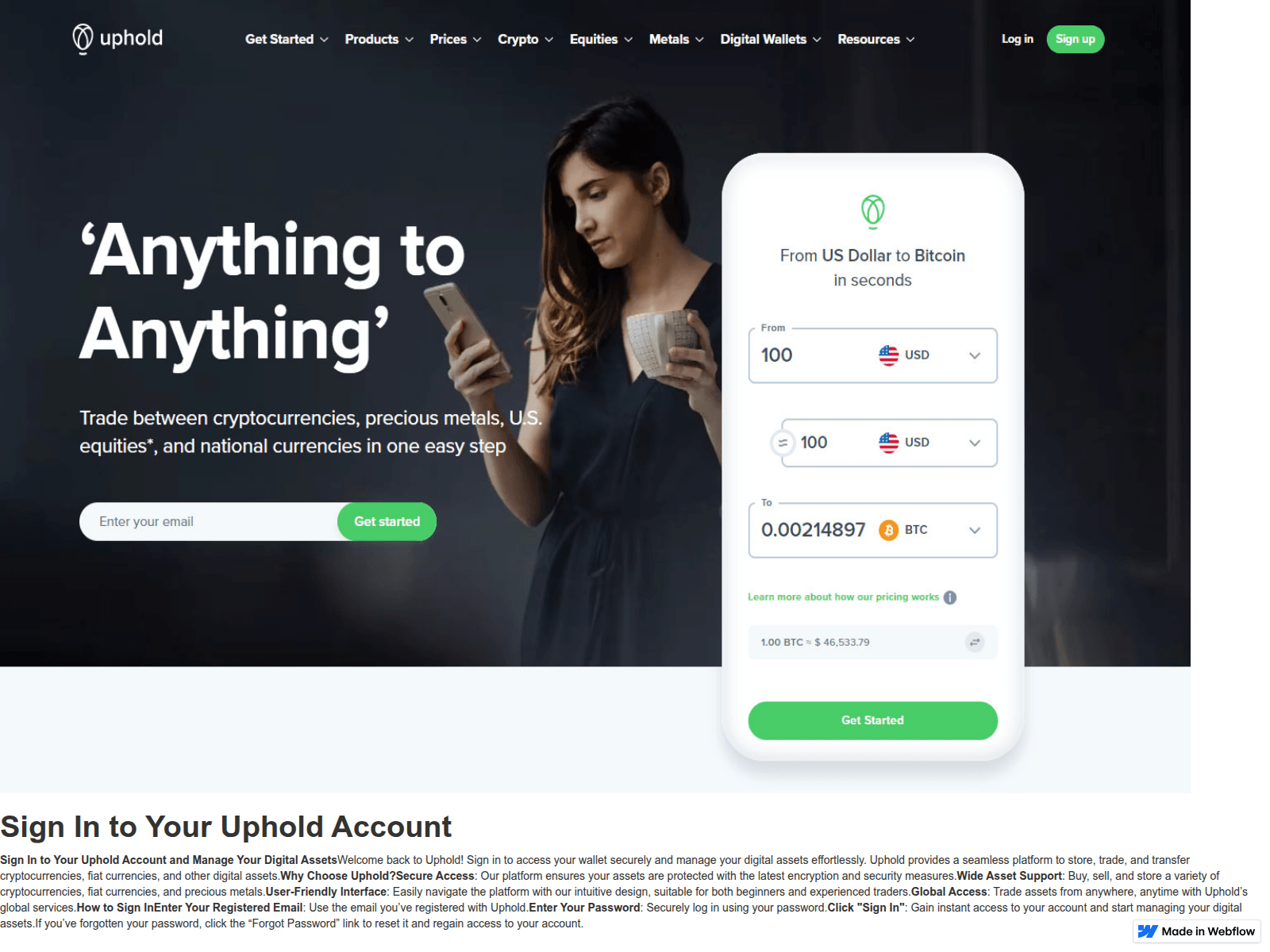 Screenshot of uphold-isso-login.webflow.io