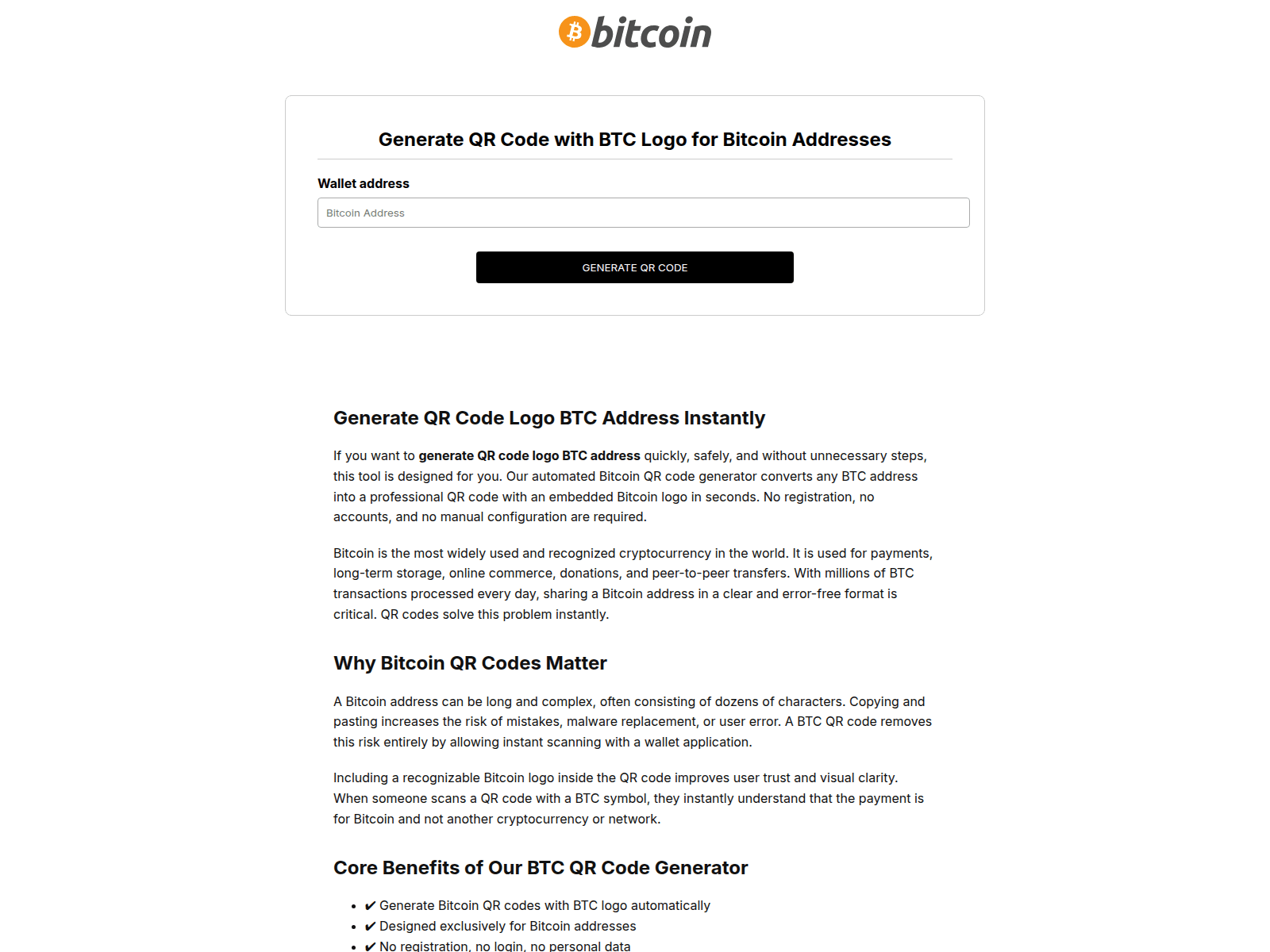 Screenshot of generate-bitcoin-address-qr-code.com