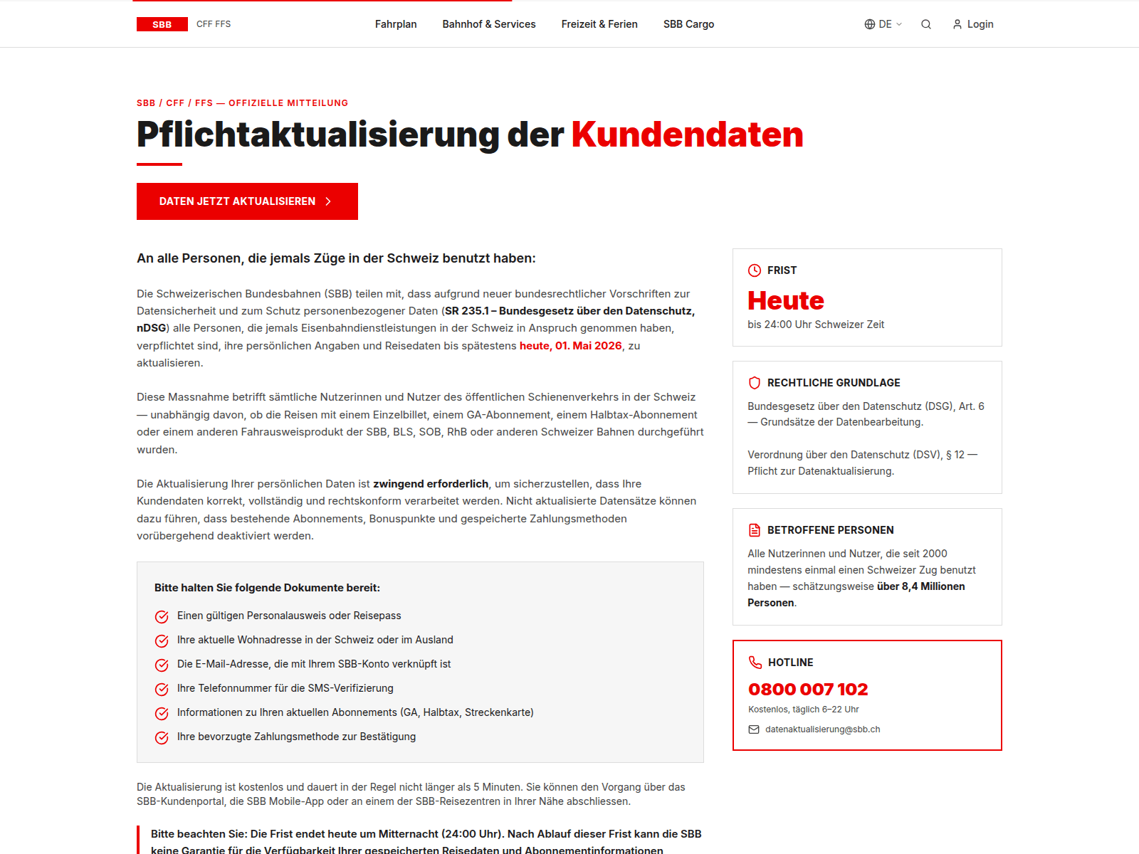 Screenshot of sbb-status.com