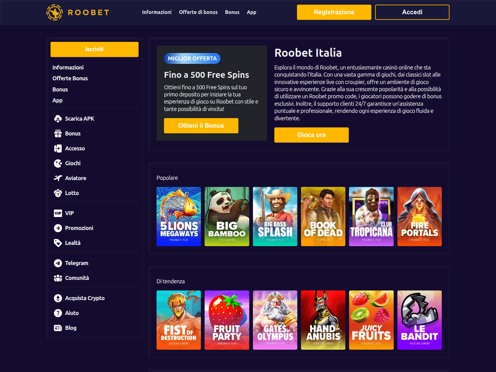 Screenshot of roobetitalia.com