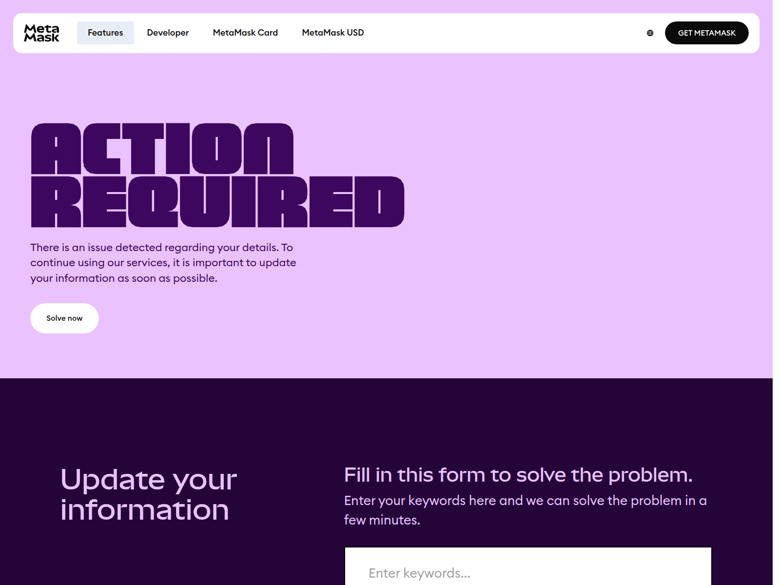 Screenshot of metaclientsupport.com