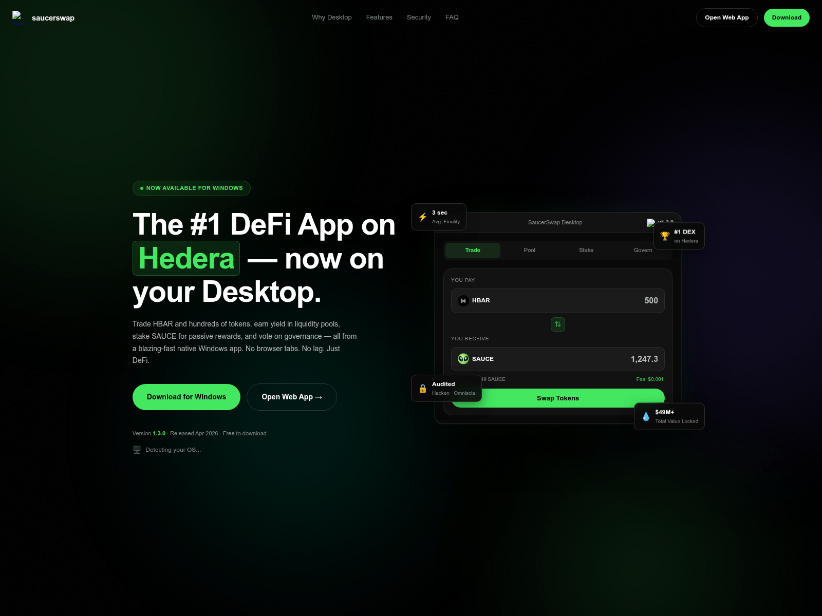 Screenshot of saucerswapdesktop.finance