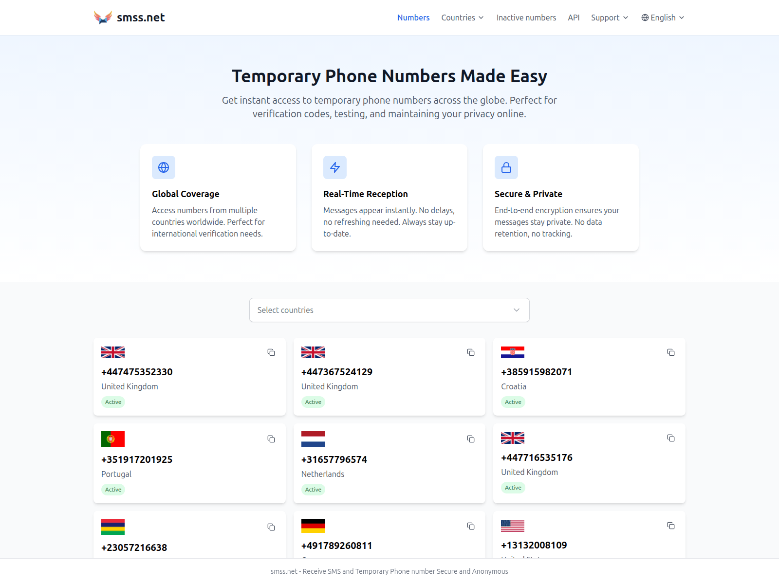 Screenshot of receivesms.cc