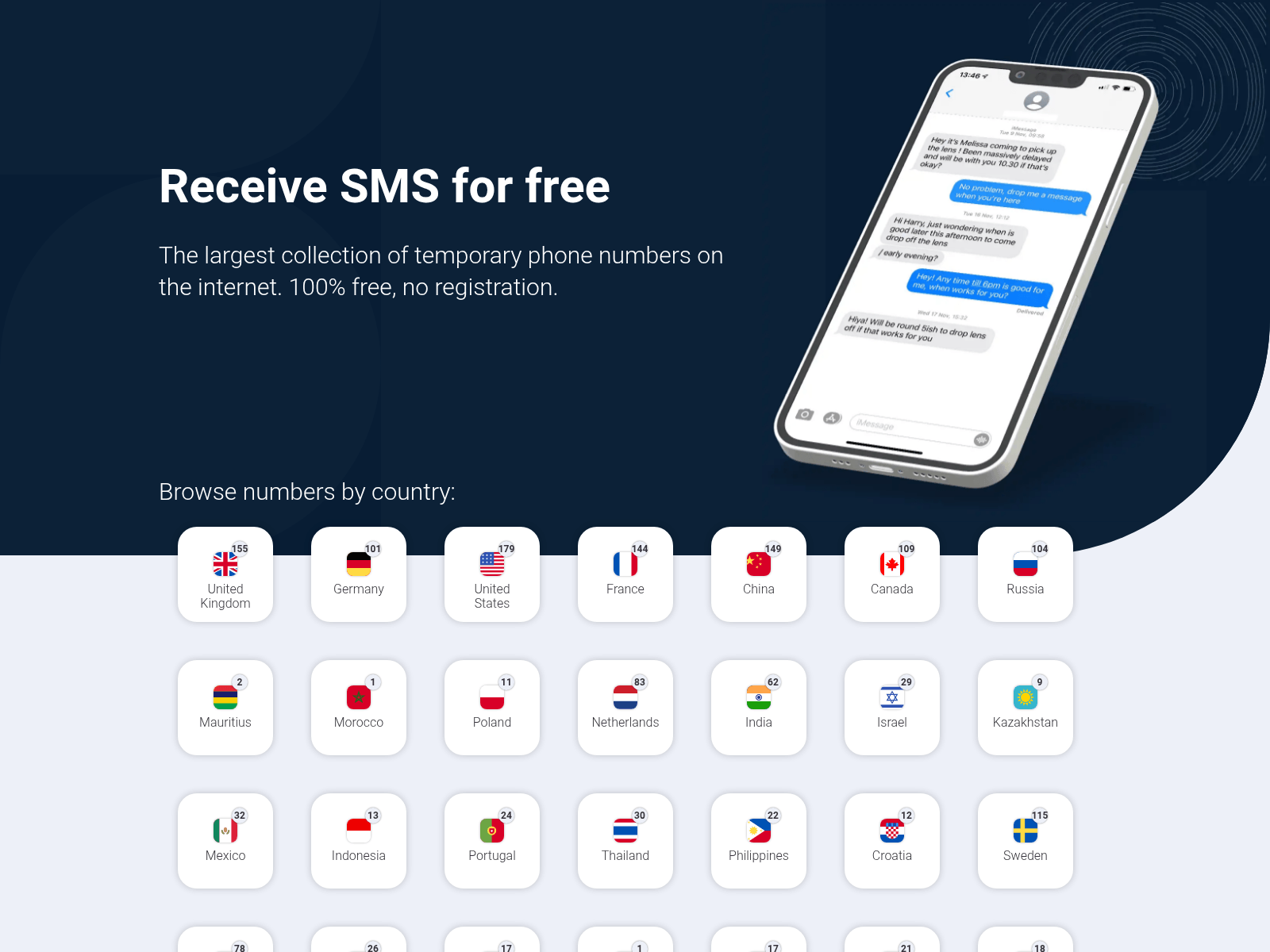 Screenshot of receiveasmsonline.com